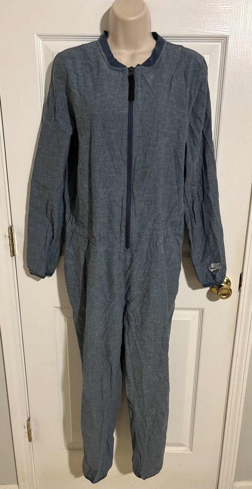 Nike International Full Zip Jumpsuit Romper One Piece Bodysuit Blue Size M