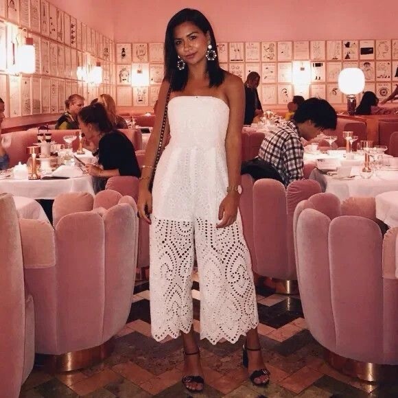 SHEIKE Evie White Cotton Broderie Anglaise Cropped Wide Leg Jumpsuit 6 AU / 2 US