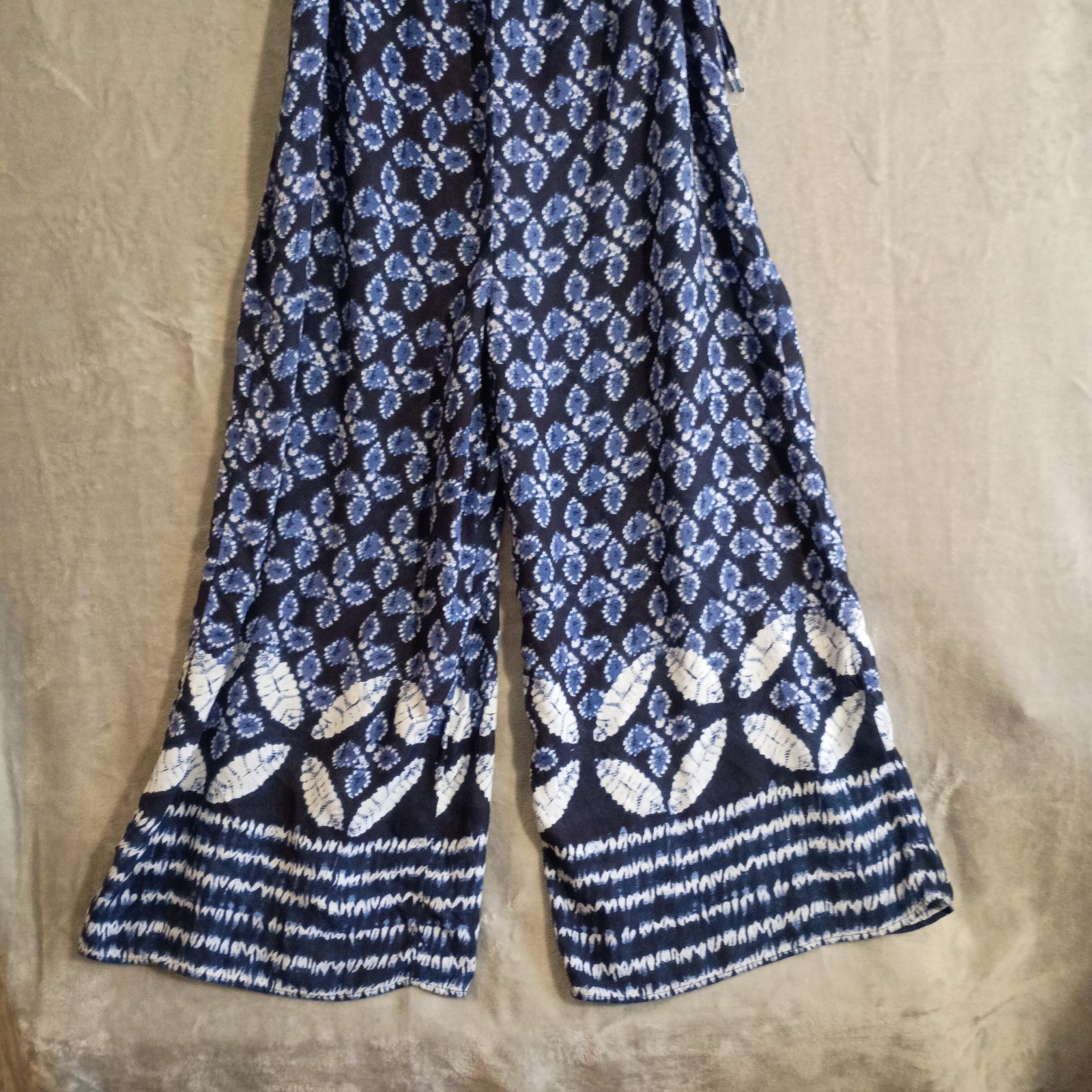 Anthropologie Bristol Wide Leg Jumpsuit Ikat Blue Sz S Flowy Boho Coastal-core