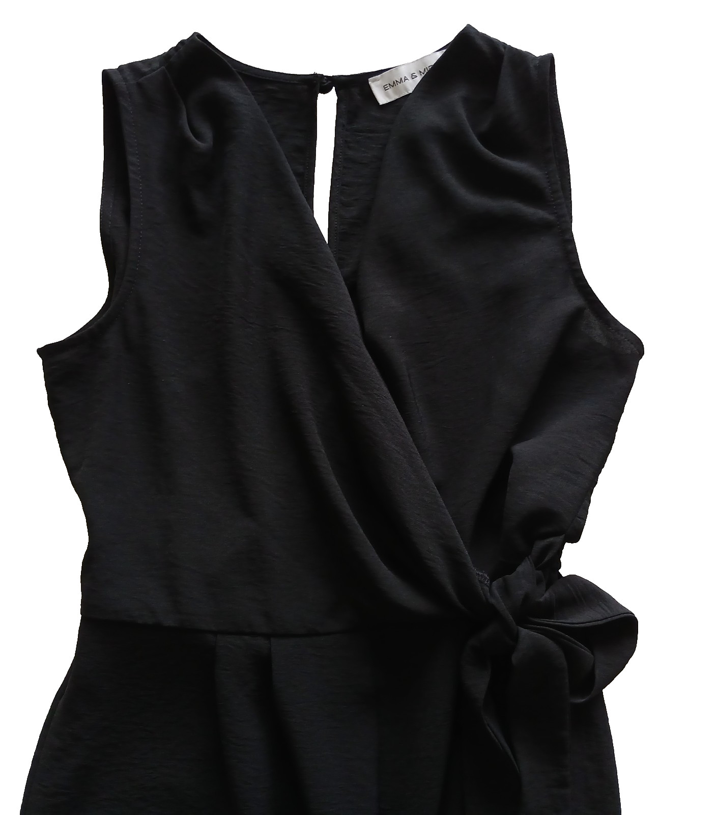 Emma & Michele Classic Side Tie Belt Stylish Black Romper Women’s Size S