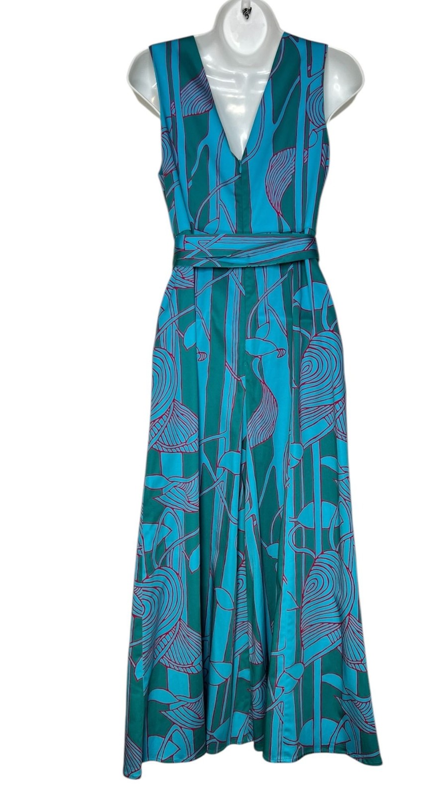 Alexis Cerelia Abstract Floral Jumpsuit Blue Green Wide Leg Cropped Sleeveless S