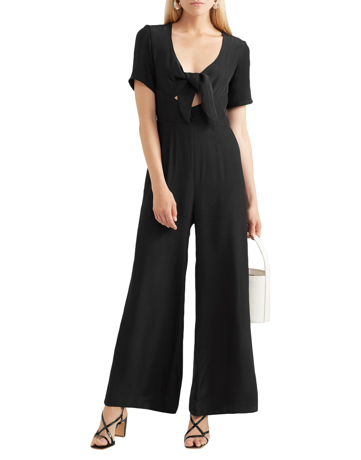RRP€210 STAUD Crepe Jumpsuit US2 UK6 IT38 XS Black Tie Front Cut Out Made in USA