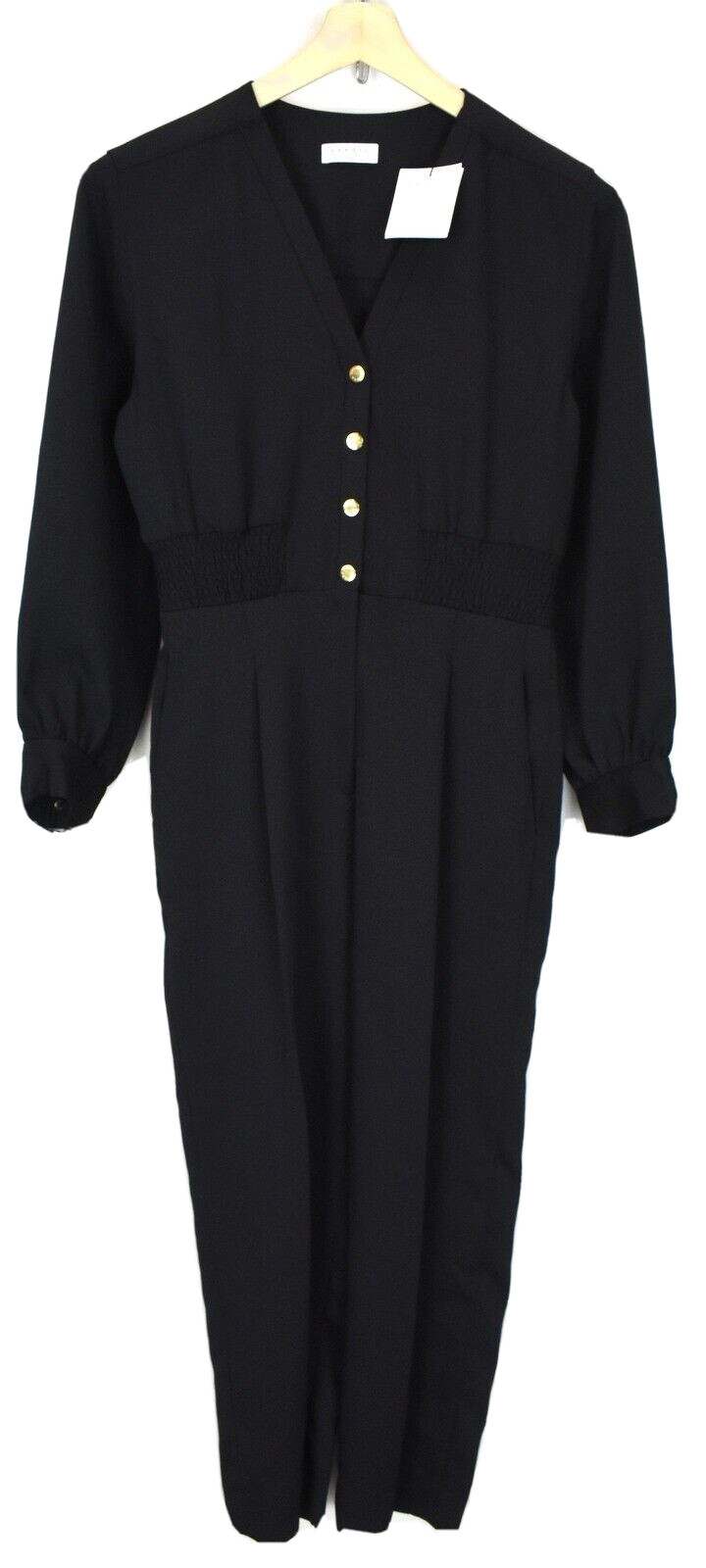 SANDRO Natalia Jumpsuit Womens (EU) 36 Long Sleeve Button Up Pleated Dark Blue