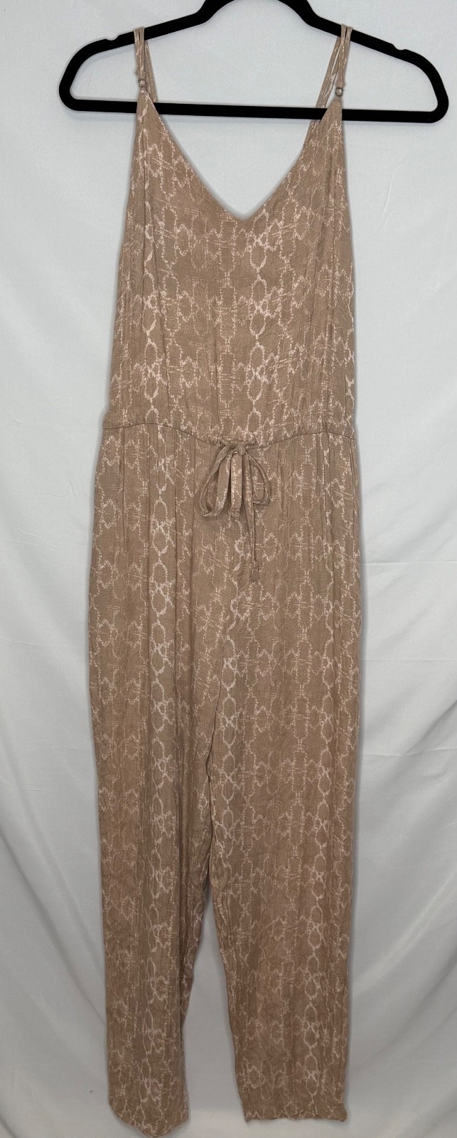 Free People Sunset Jumpsuit Natural Taupe Snake Print Open Back Medium M