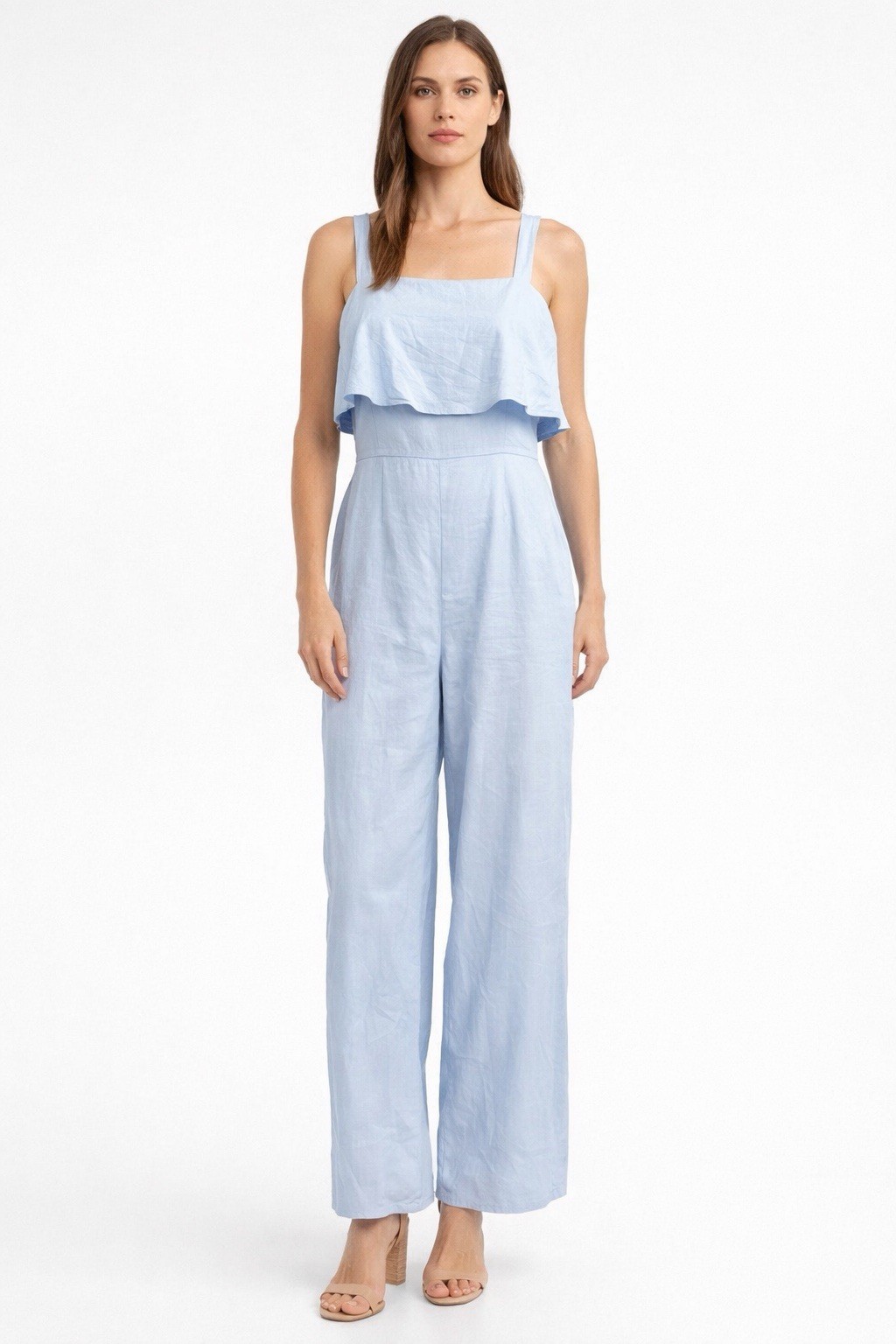 Antonio Melani Blue Jumpsuit Sz 6 Wide Leg Ruffle Top Resort Coastal