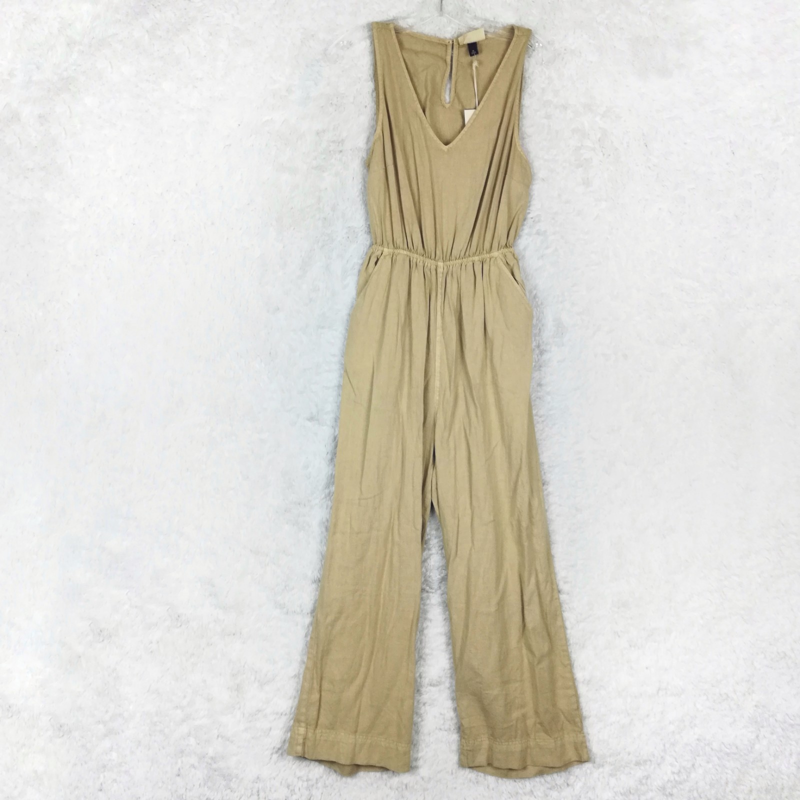 Universal Thread Womens Jumpsuit Linen Blend V Neck Tan Sleeveless M New
