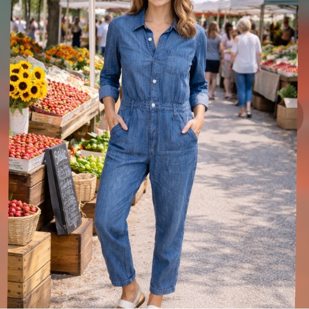 AMO Yosemite Lightweight Jumpsuit Long Sleeve Button Front Collared Rainwater S