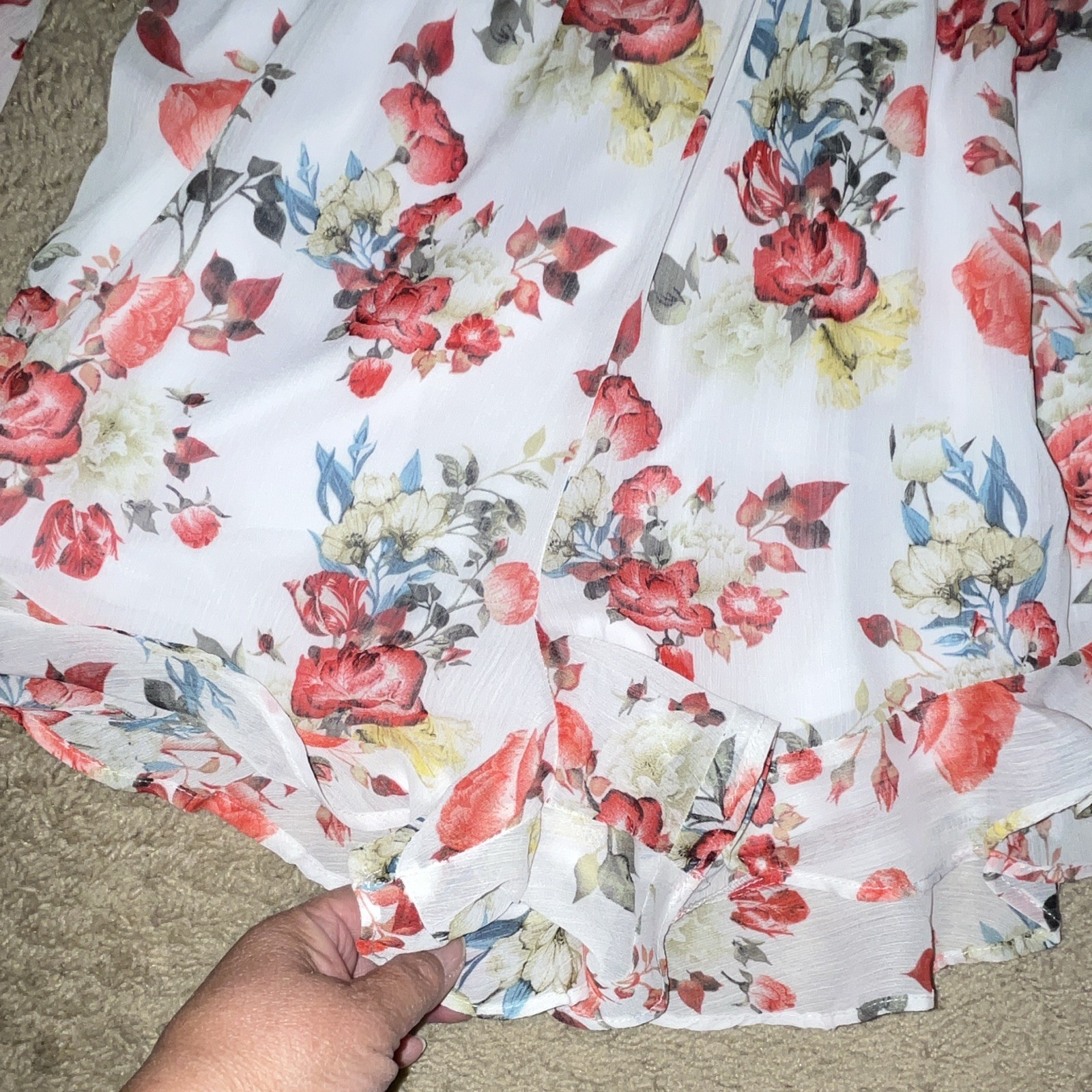 Beauty and the Beast Floral V-Neck Long Sleeve Ruffle Romper White S
