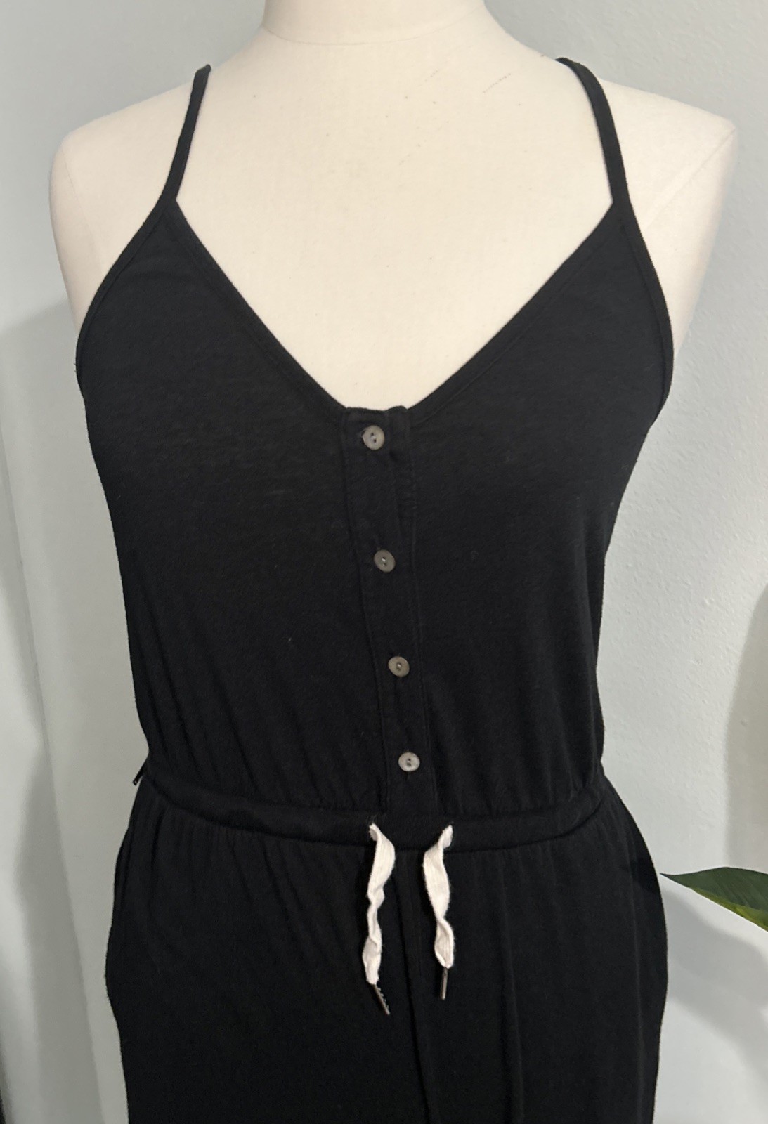 Philanthropy Cotton Rayon Sleeveless Waist Tie Wide Leg Crop Jumpsuit Black S