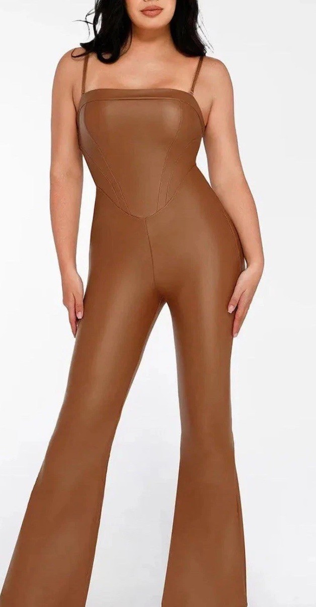Shapewear Faux Leather Corset Jumpsuit Set Size S Jacket Sz M