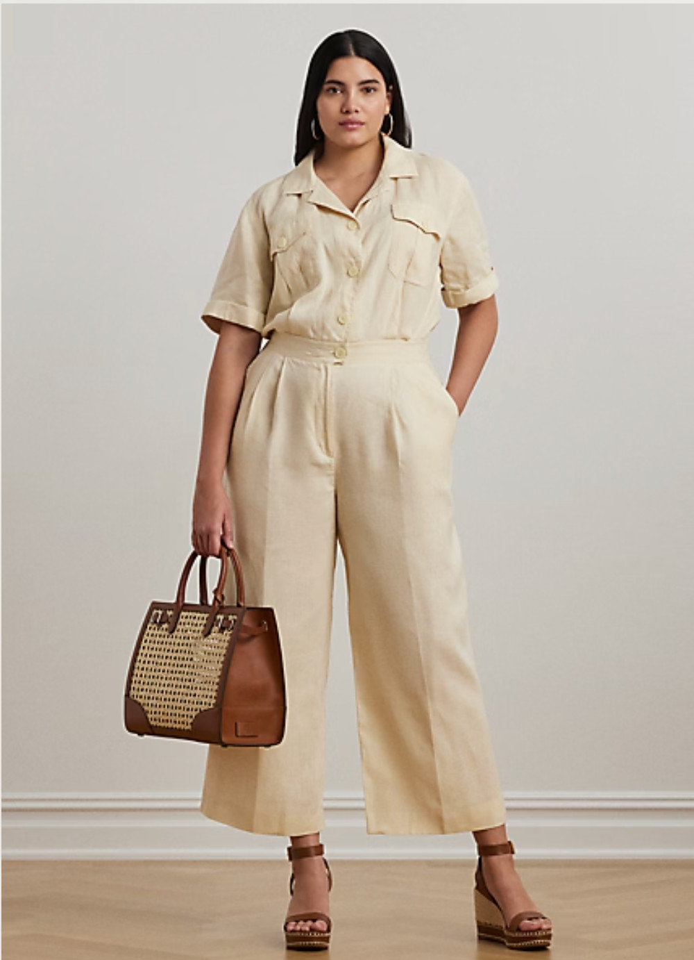 Lauren Ralph Lauren Women Embroidered Linen Short-Sleeve Jumpsuit Size 20W NWT