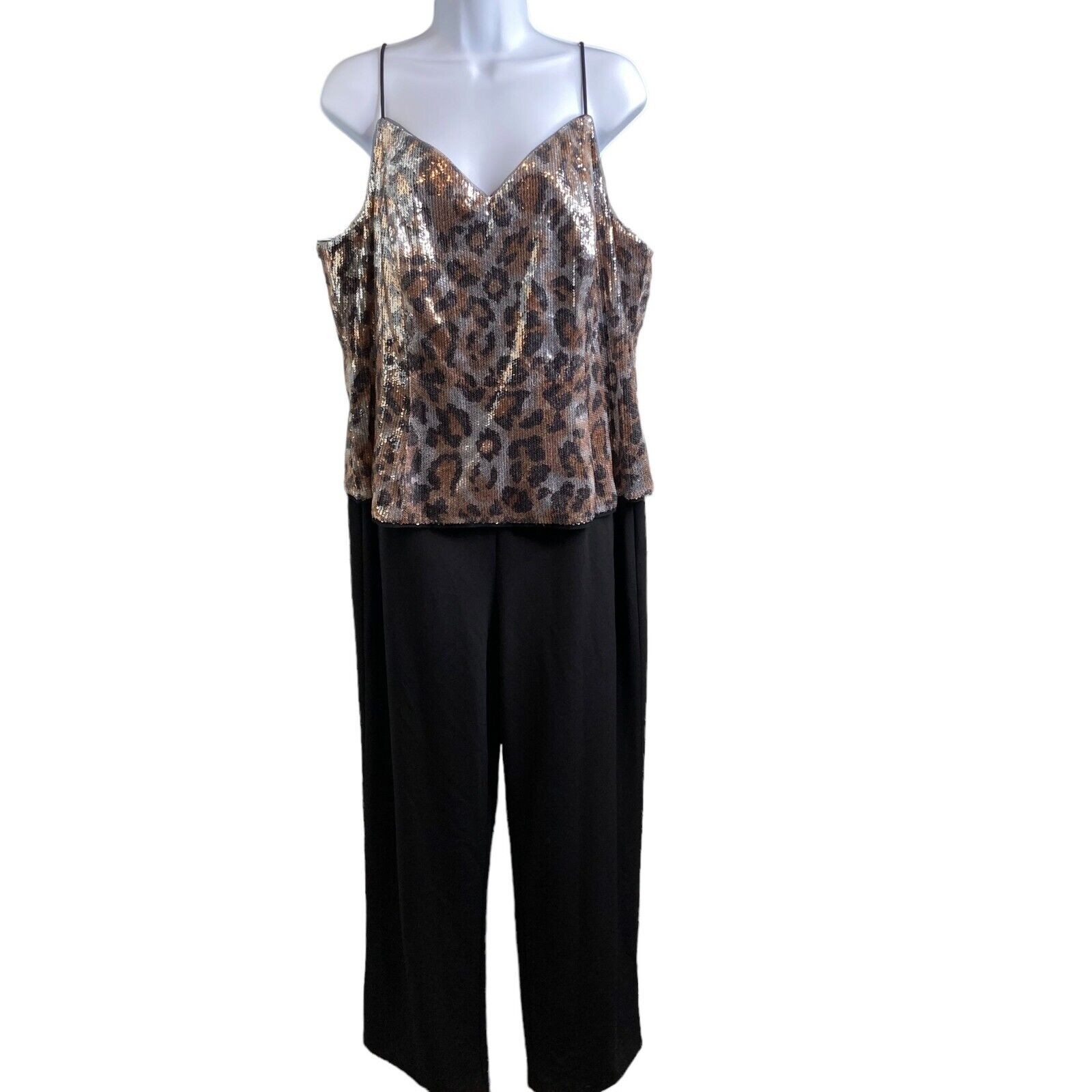 Adrianna Papell Women’s Leopard Print Jumpsuit Size 16W Vegas Mob Wife Glam