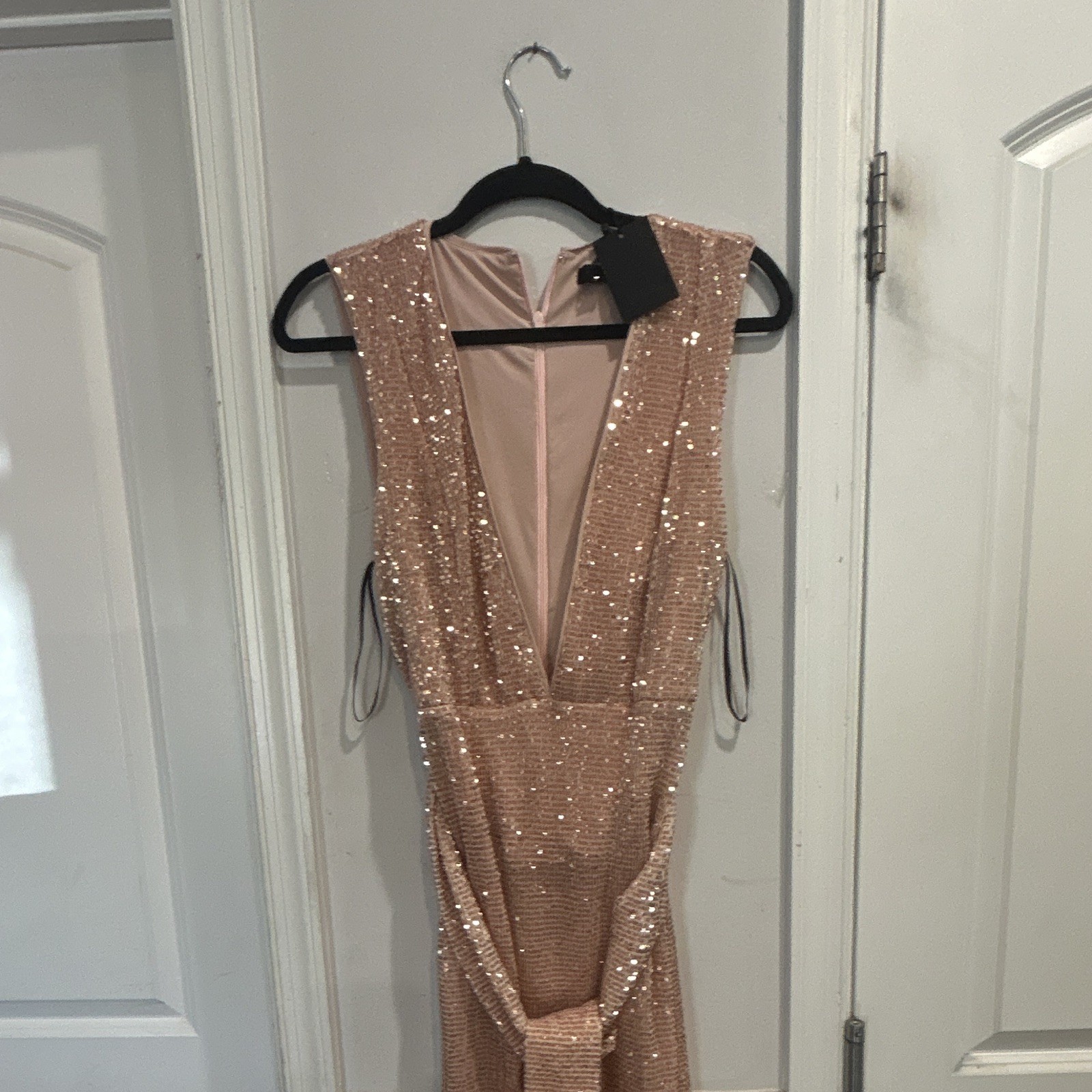 itsNBD Rose Gold Sequin V-Neck Sleeveless Wide-Leg Jumpsuit Women M