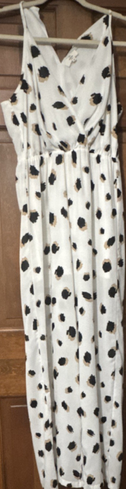 Entro White Black Beige Print Sleeveless Jumpsuit Button Closure Size M
