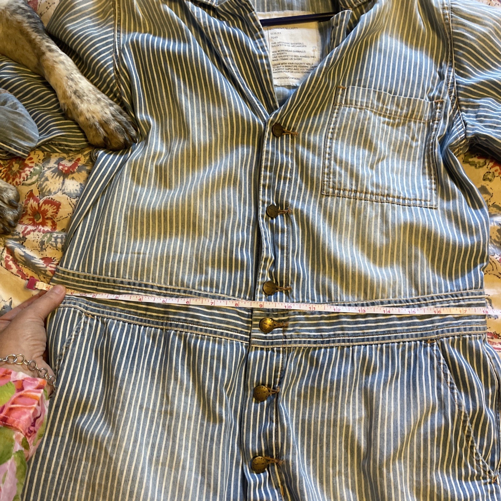 Current Elliott “Mechanic Shortall” Romper Jumpsuit Cond Shorts M/L 3 Striped