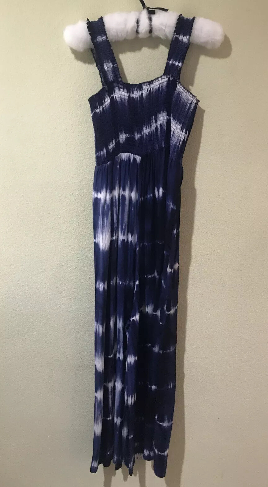 L.N.V Blue White Tie Dye Print Wide Straps Wide Pants Jumpsuit Sz Med NWT D1