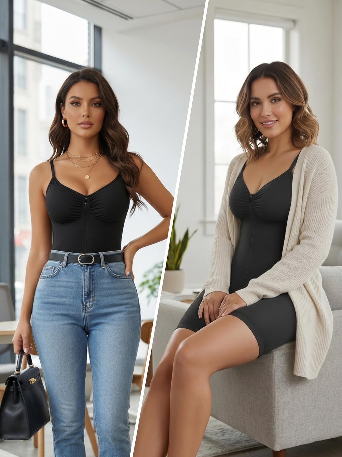 Women’s Shapewear Bodysuit Tummy Control Seamless Zip-Up Body Shaper Waist De…