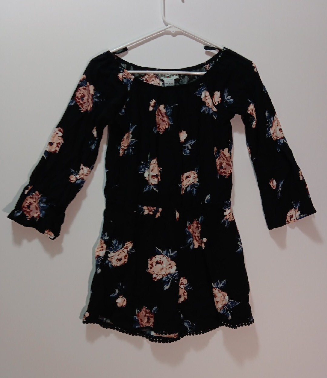 Mia Chica Brown And Beige Floral Black Long Sleeve Romper