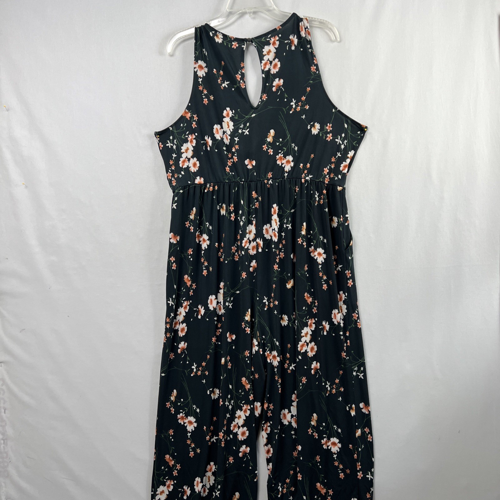 Kaileigh Jumpsuit Women 1X Wide Legged Sleeveless Faux Wrap Romper Floral Navy