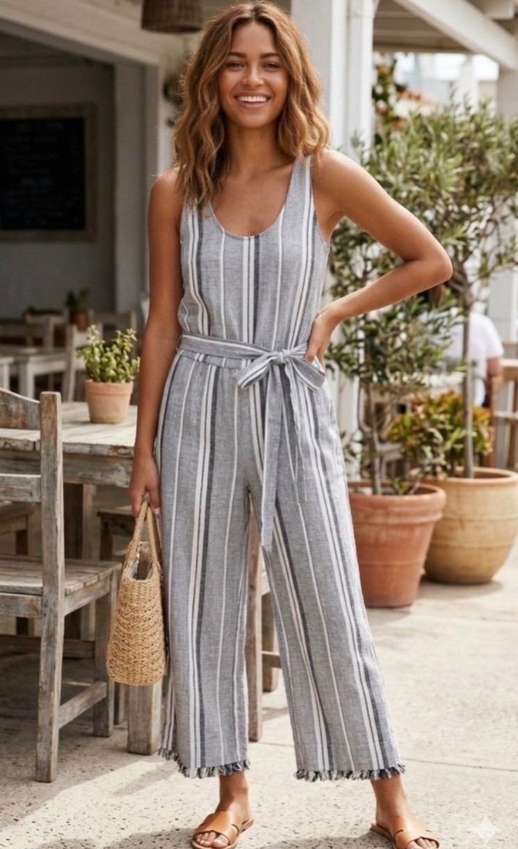 Anthropologie Cloth & Stone Jumper Cropped Striped Sleeveless Size Small