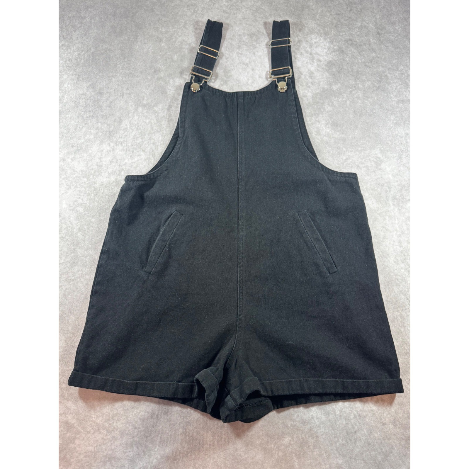 Black Denim Shortalls Adjustable Strap Bib Overalls Shorts Womens Medium