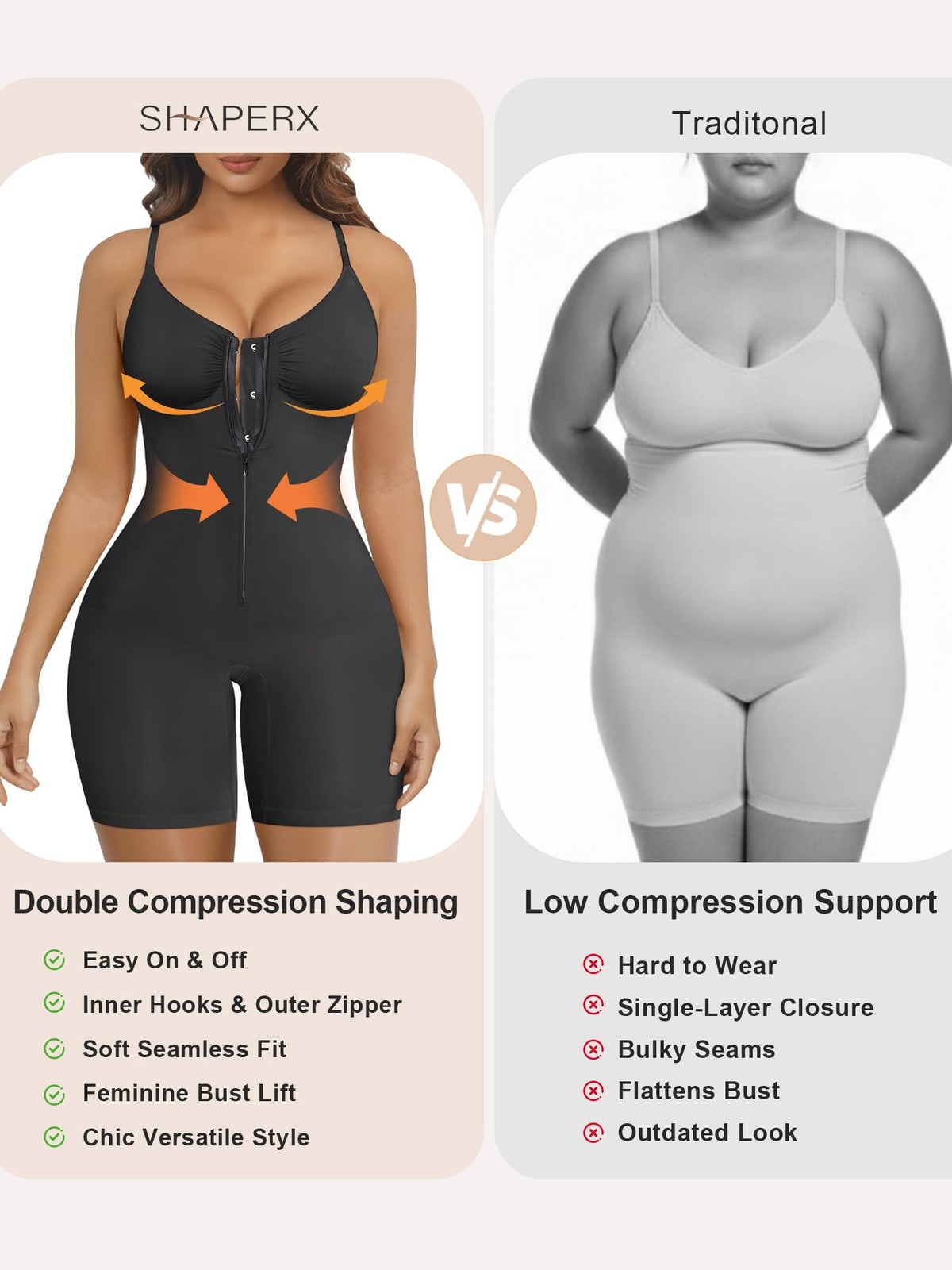 Women’s Shapewear Bodysuit Tummy Control Seamless Zip-Up Body Shaper Waist De…