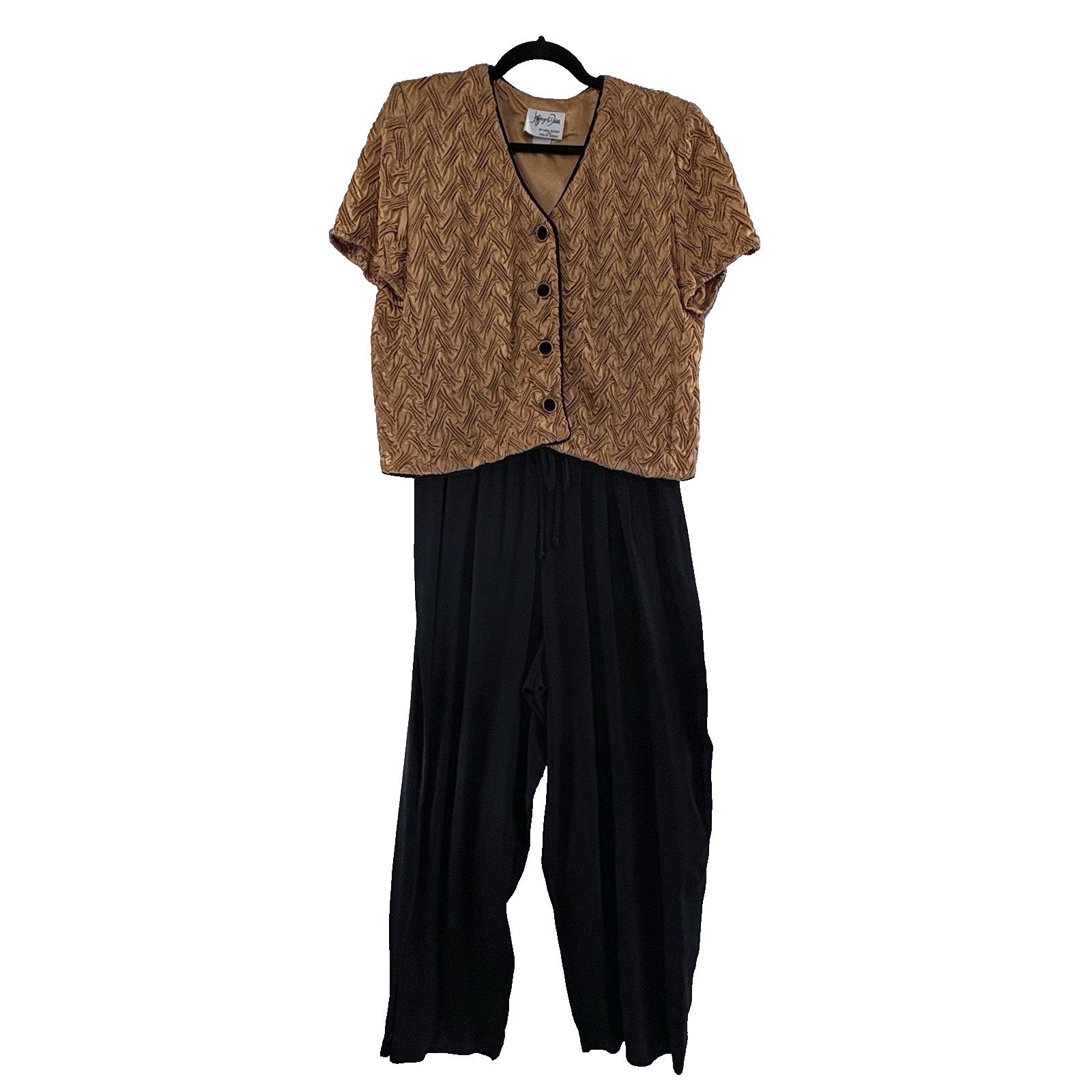 Vtg JEFFREY DARA Women Jumpsuit Sz 14 Black Gold Jacket Modern Casual Chic 4a-5