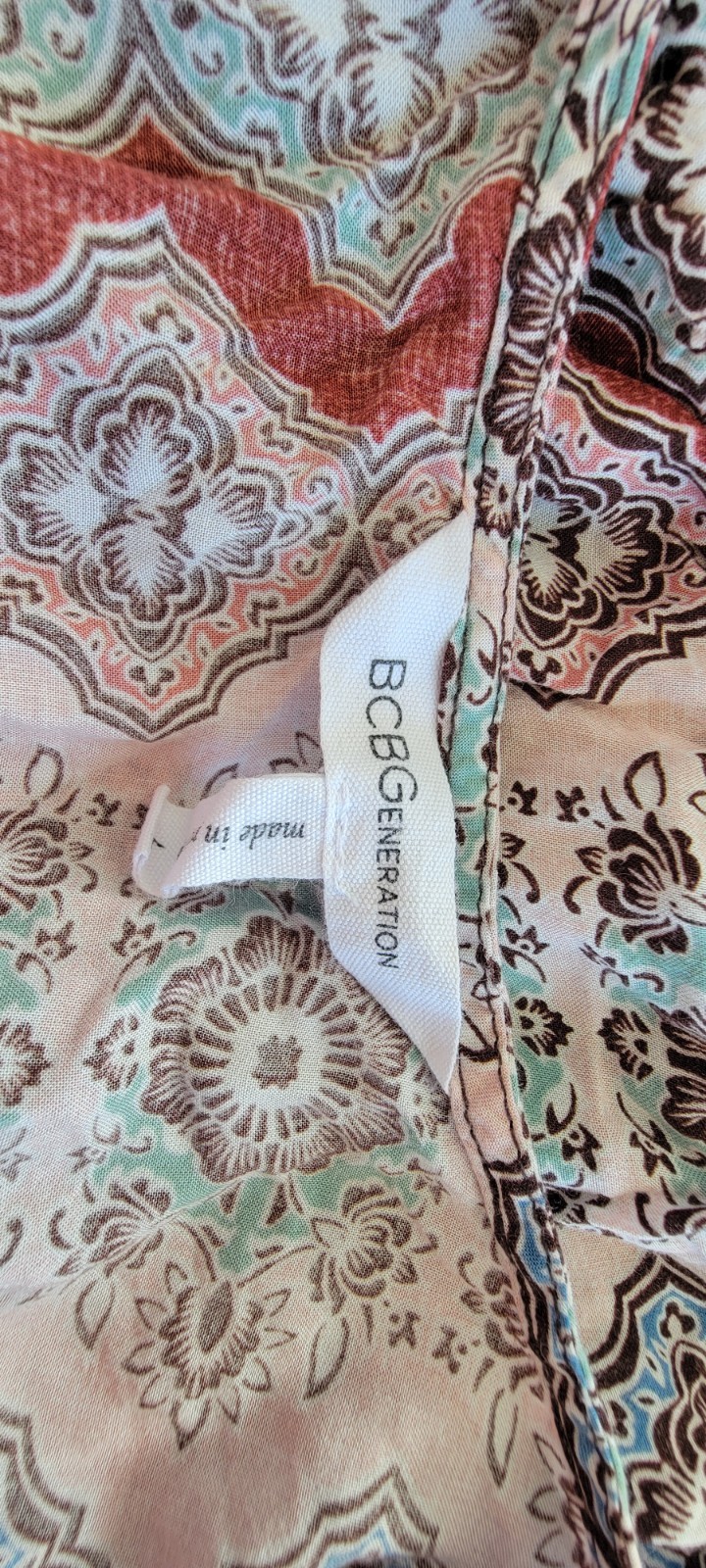 BCBGeneration Women’s Large Multicolor Geometric Rayon Romper Elastic Waist Tie