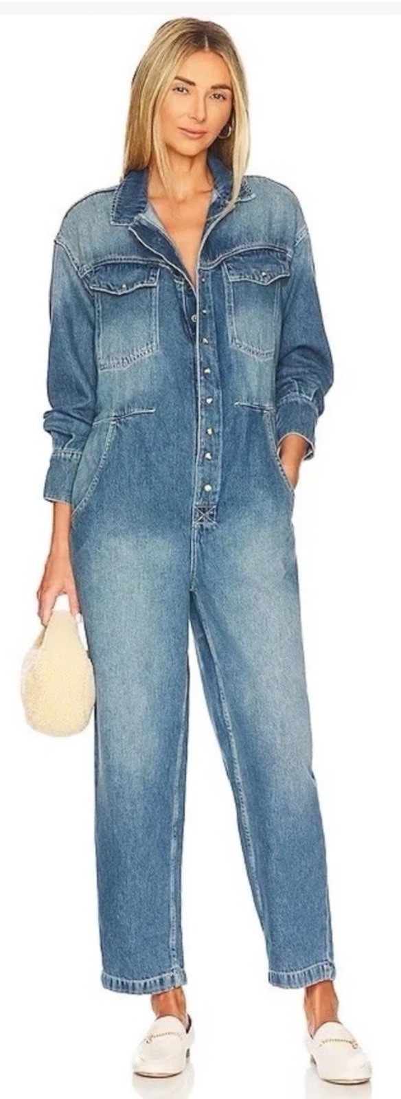 Free People x Care FP Townes Jumpsuit High Noon Denim Long Sleeve Meduim NWT 178