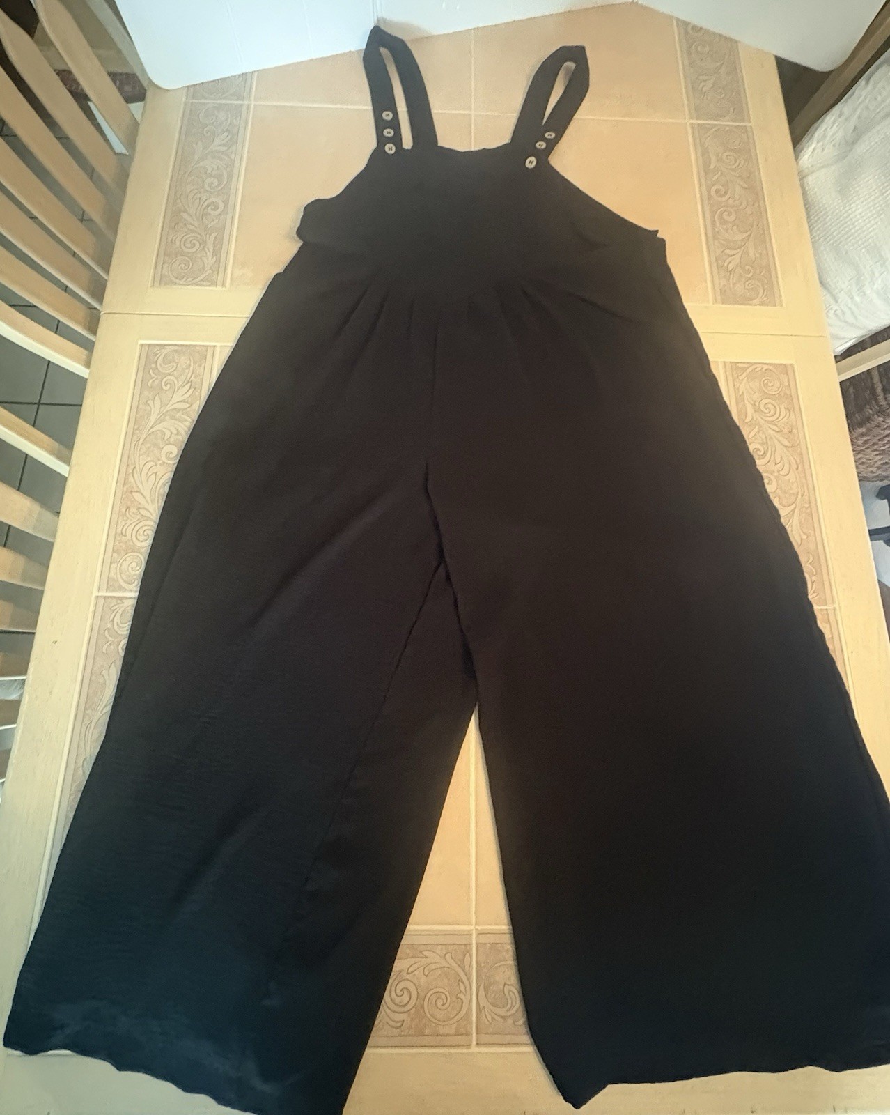Iwollence Boho Black Halter Top Romper Extra Wide Leg Adj Straps Pockets XL NWOT