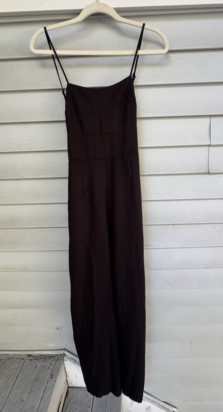 Audrey Parks Black Linen Jumpsuit Open Back Bow Francescas Wide Leg Small Boho G