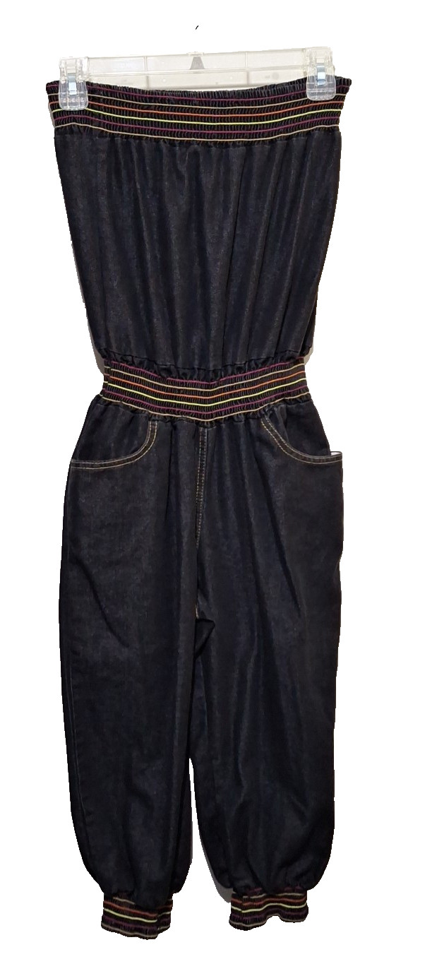 Vtg Y2K Strapless Tube Top Romper Jumpsuit Elastic Cuffs Baggy Clubwear Medium