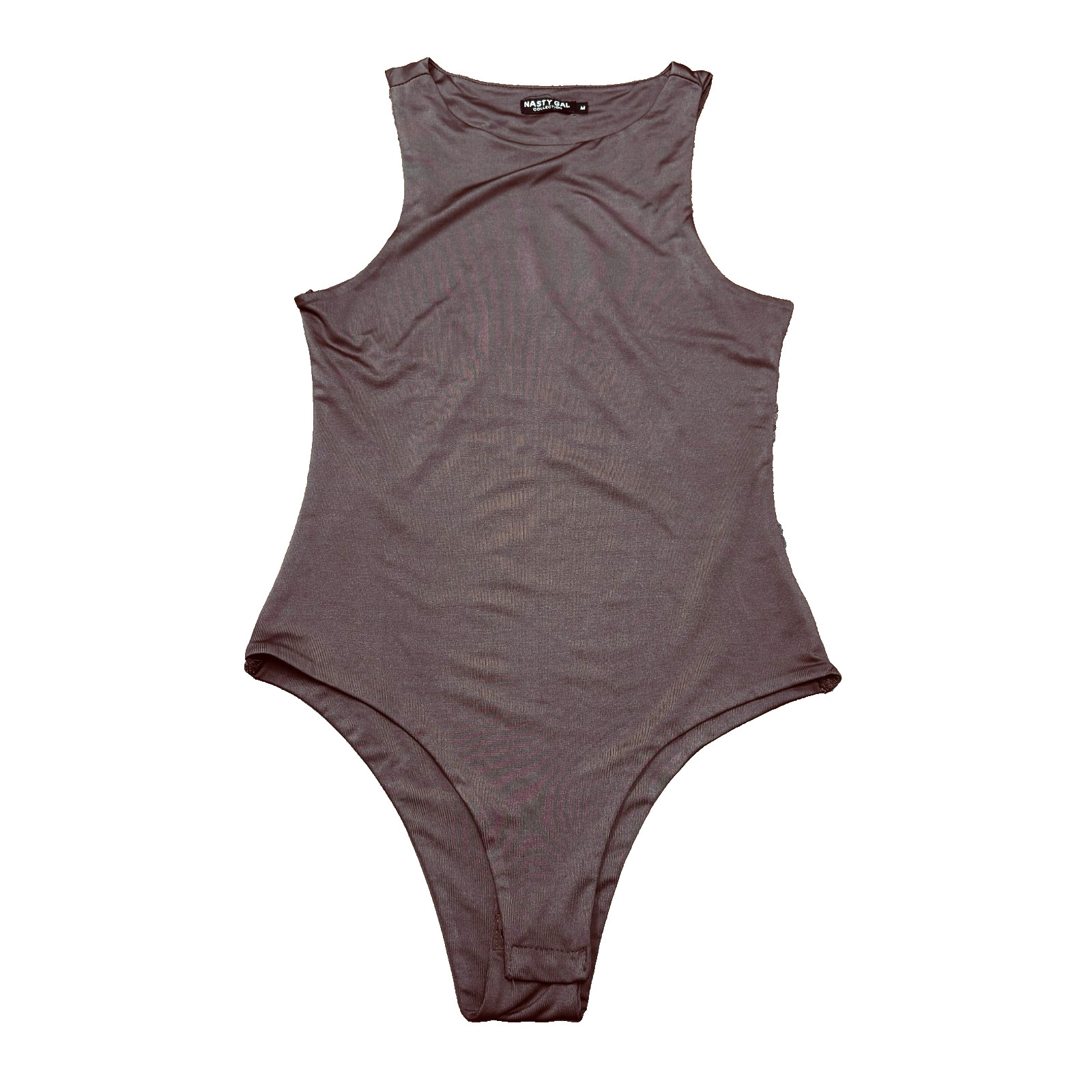 Nasty Gal Women’s Brown Bodysuit Sz M sleeveless stretchy minimalist