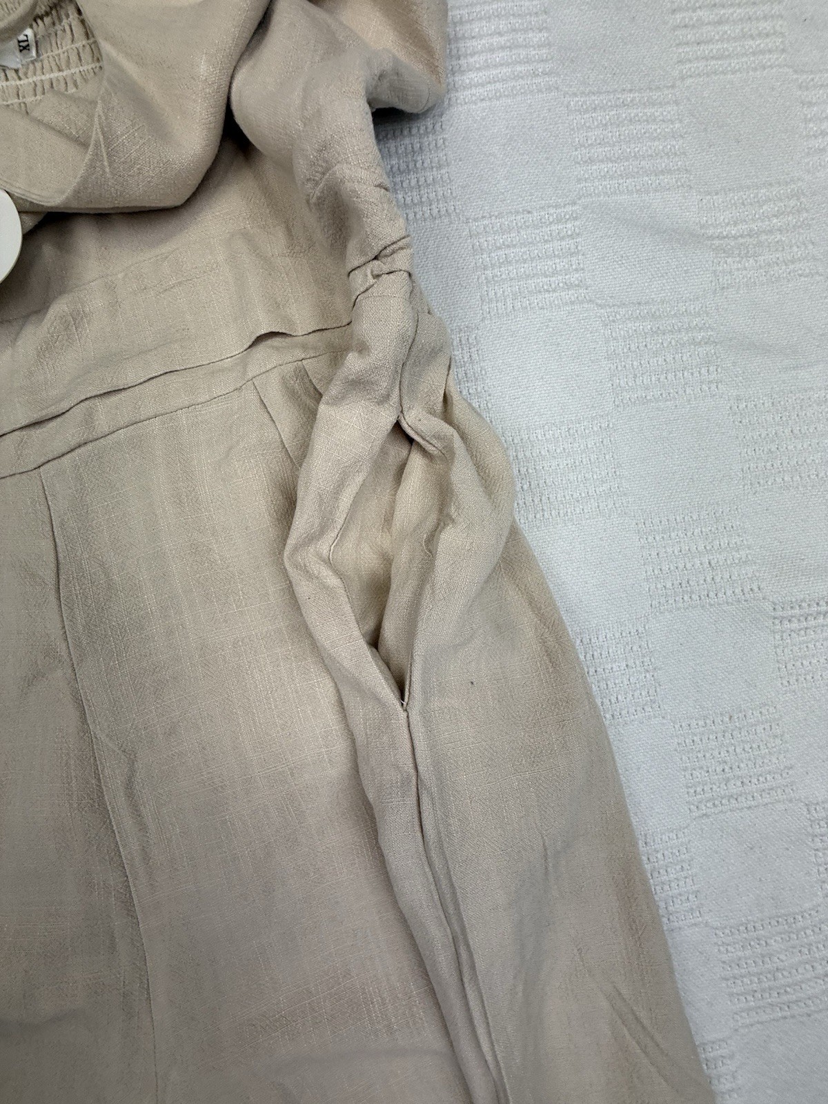 New Anrabess 1 Shoulder High Waist Wide Leg Linen Blend Jumpsuit Beige XL Summer