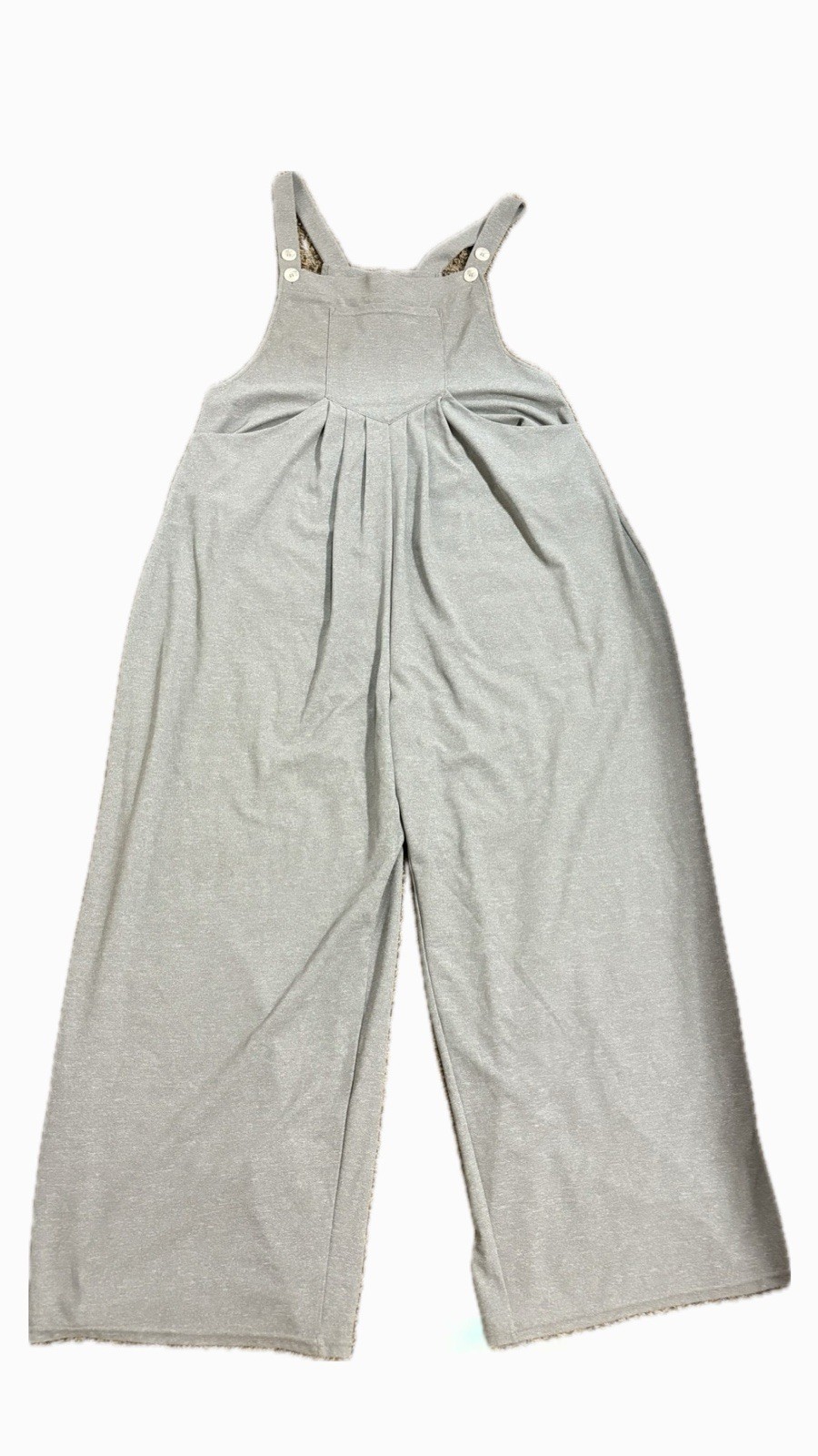 Women’s grey wide-leg casual bib overalls with adjustable straps and front pleat