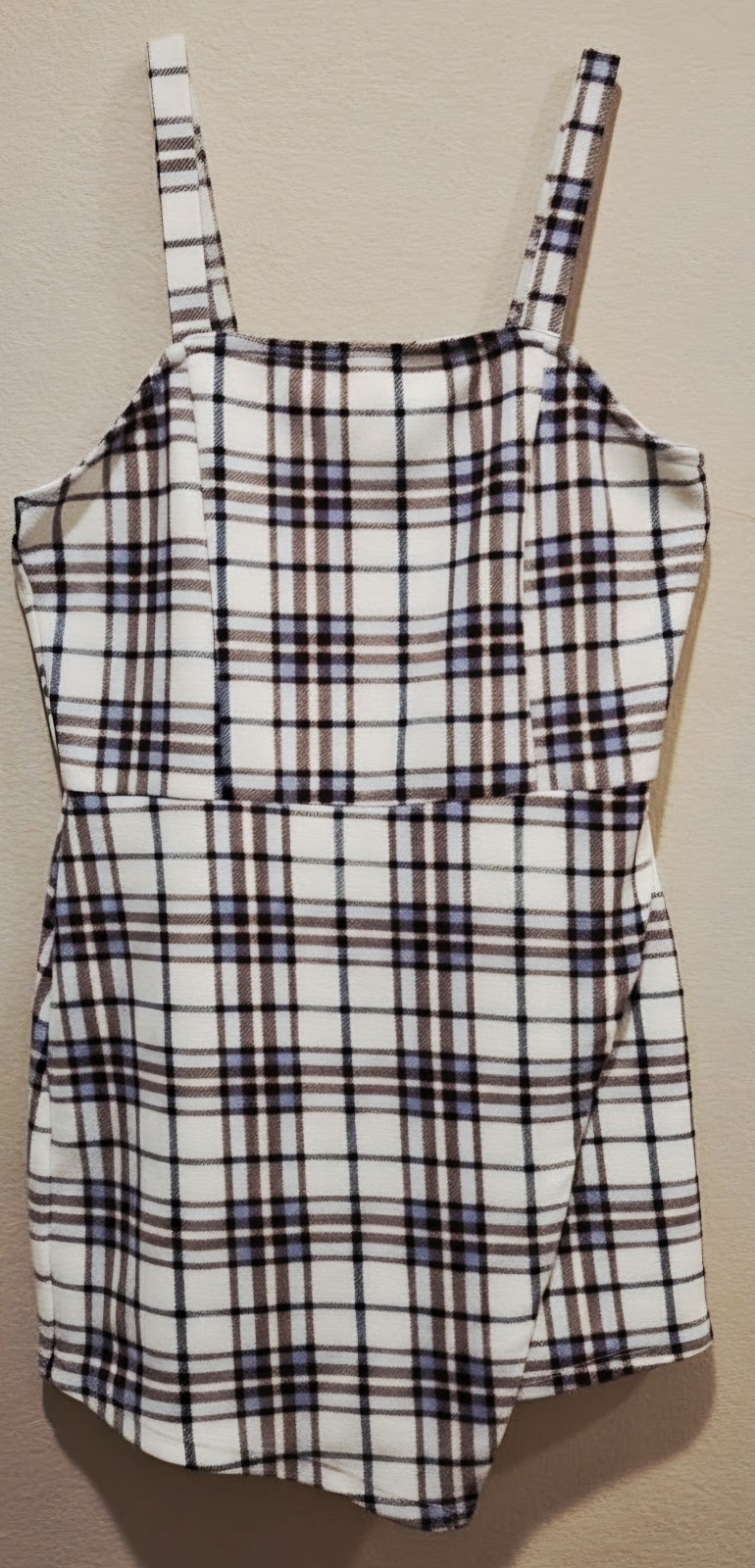 Almost Famous Women Black White Blue Plaid Faux Wrap Skort Romper Size M