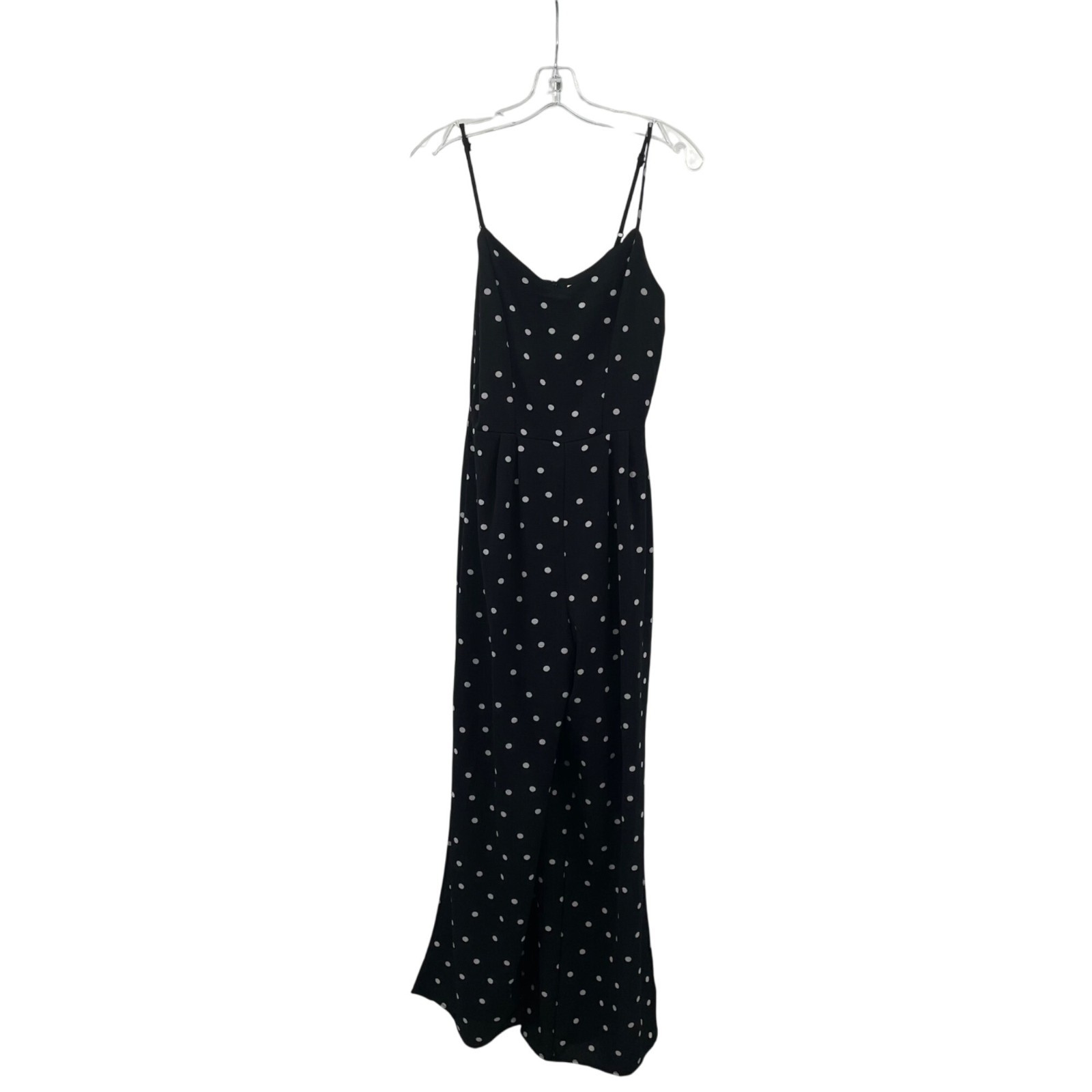 Monteau Polka Dot Jumpsuit Straight Leg Slit Sleeveless Black/White Size Medium