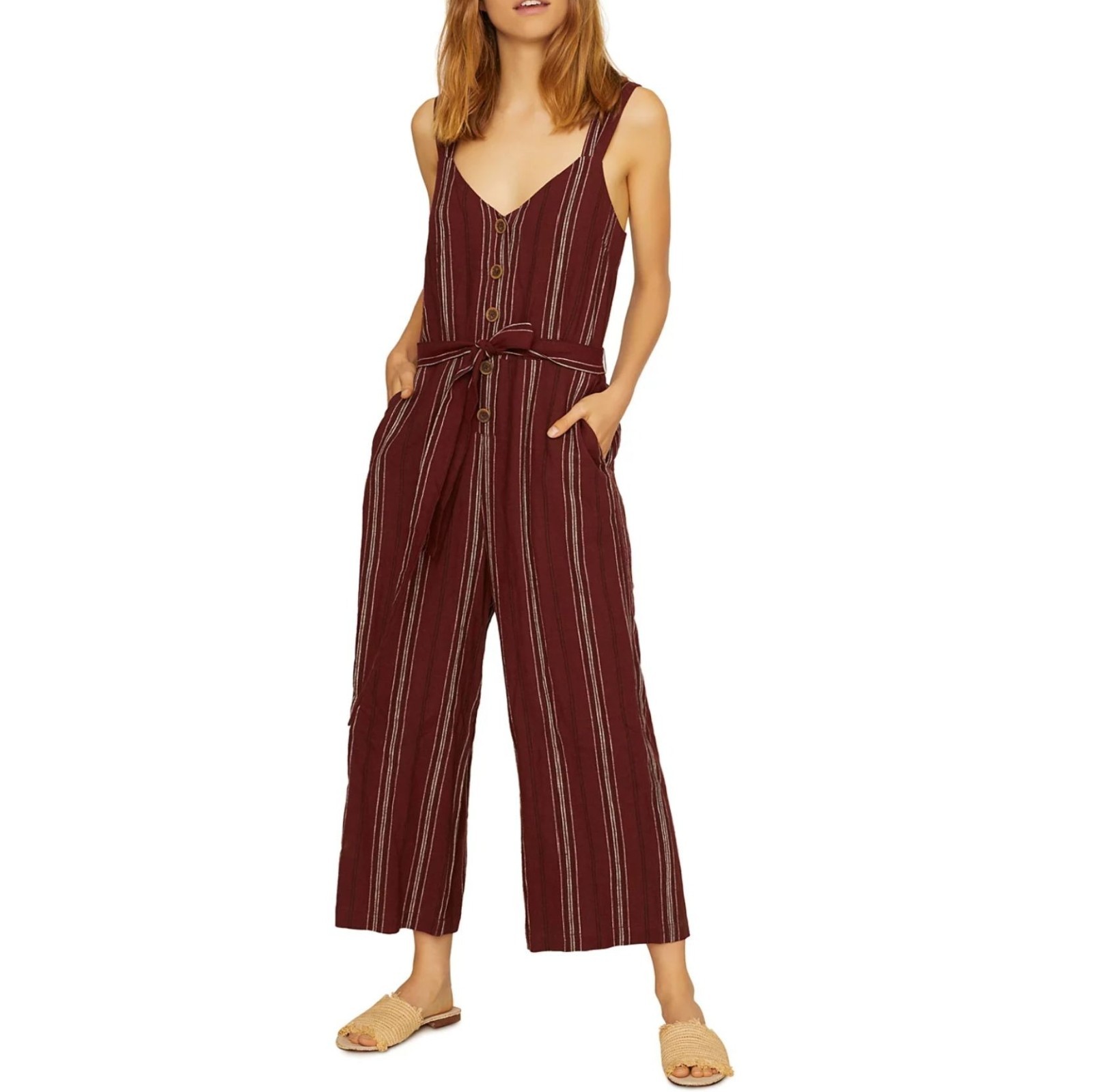 Sanctuary Sedona Sleeveless Striped Linen Jumpsuit Red Boho Chic Resortwear NWT