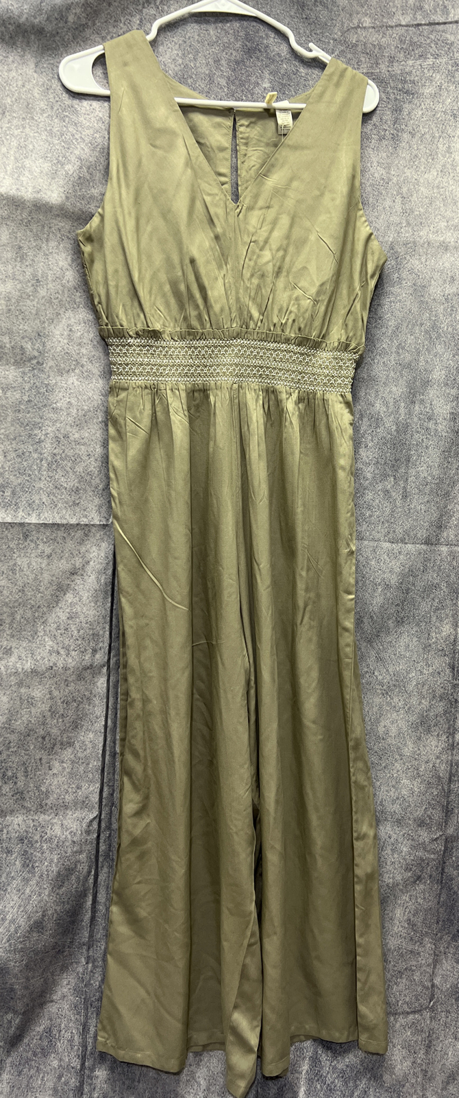 Japna Sz L Rayon Sleeveless Jumpsuit Wide Leg Smocked Waist V Neck Open Back