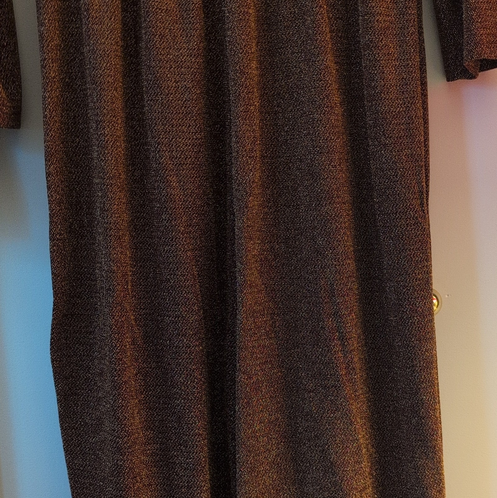 SOLID & CHIC Women’s XL Wrap Jumpsuit Brown Gold Metallic Long Sleeve Tie Knit