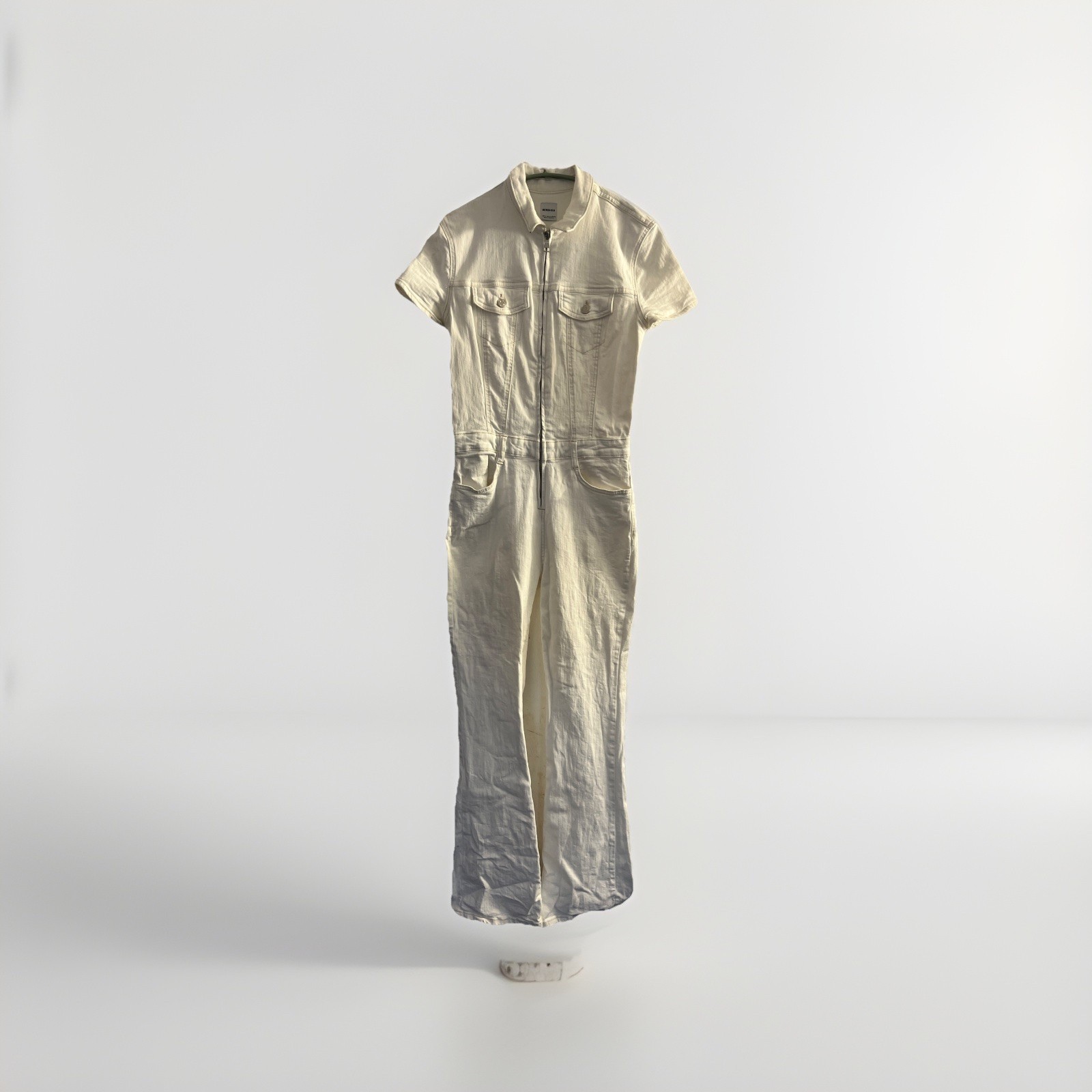 Bershka 100% cotton White Denim Jumpsuit Size M P2p 15 Inches. #3
