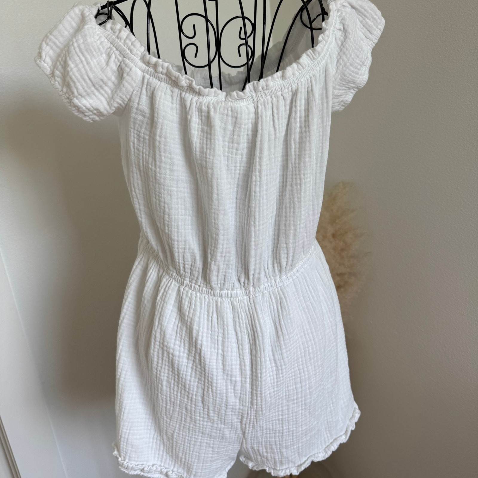 BP White Off Shoulder Gauzy Cotton Romper Medium Summer, Beach, Loungewear