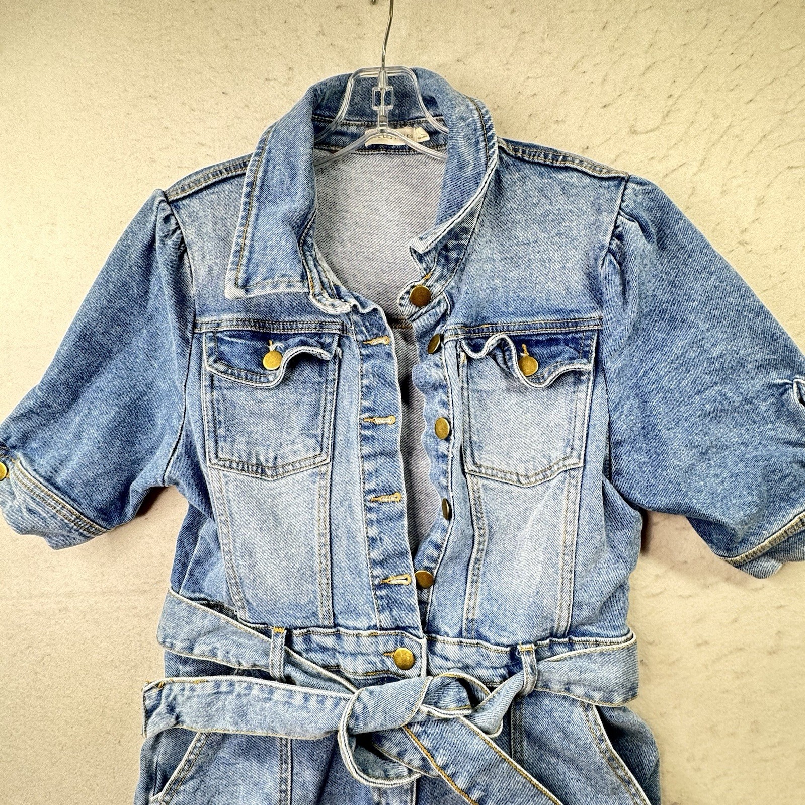 Avec Les Filles Denim Shorts Belted Romper Button-Up Jean Jumper Women’s Medium