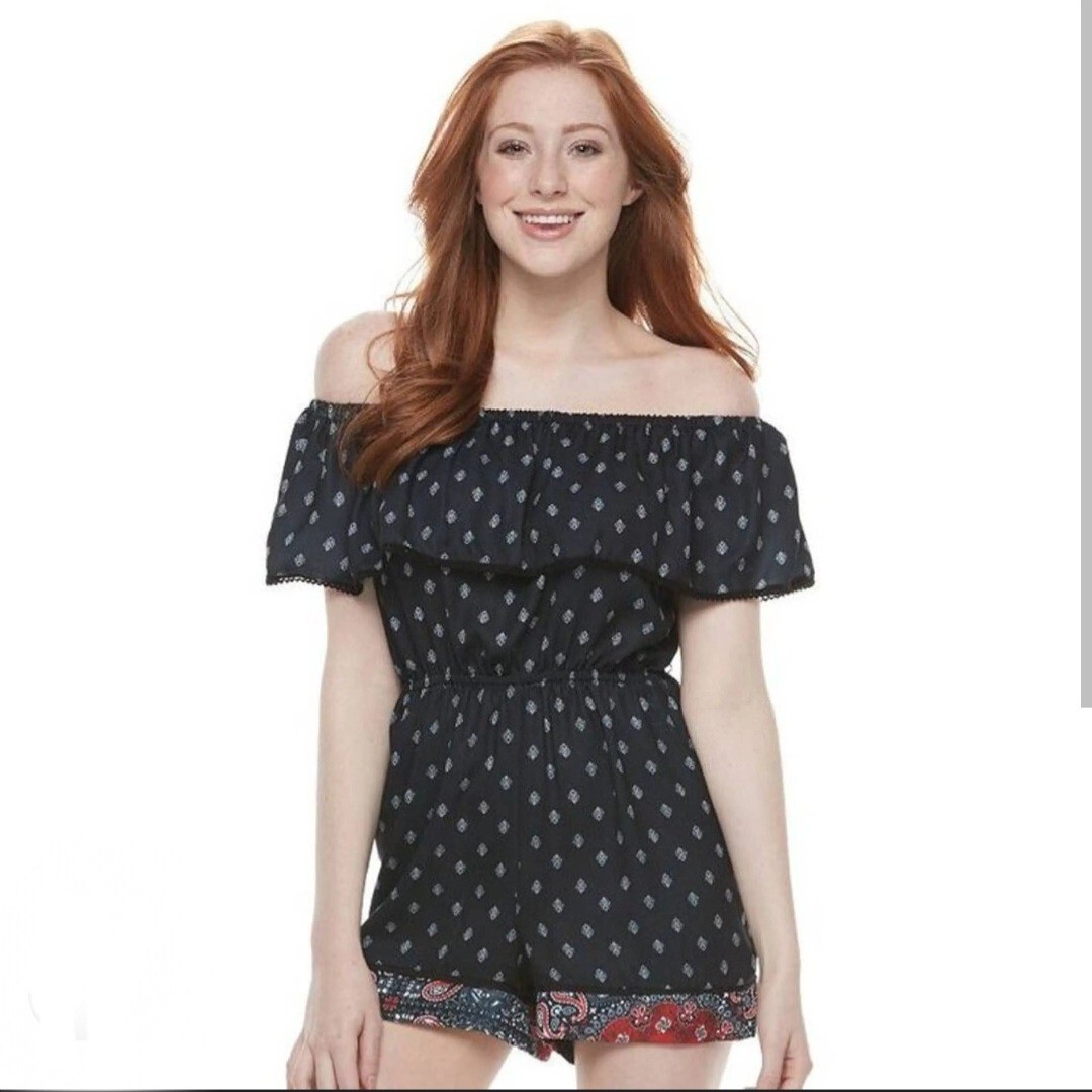 Disney Pirates Of The Caribbean L Black Red On Off Shoulder Romper