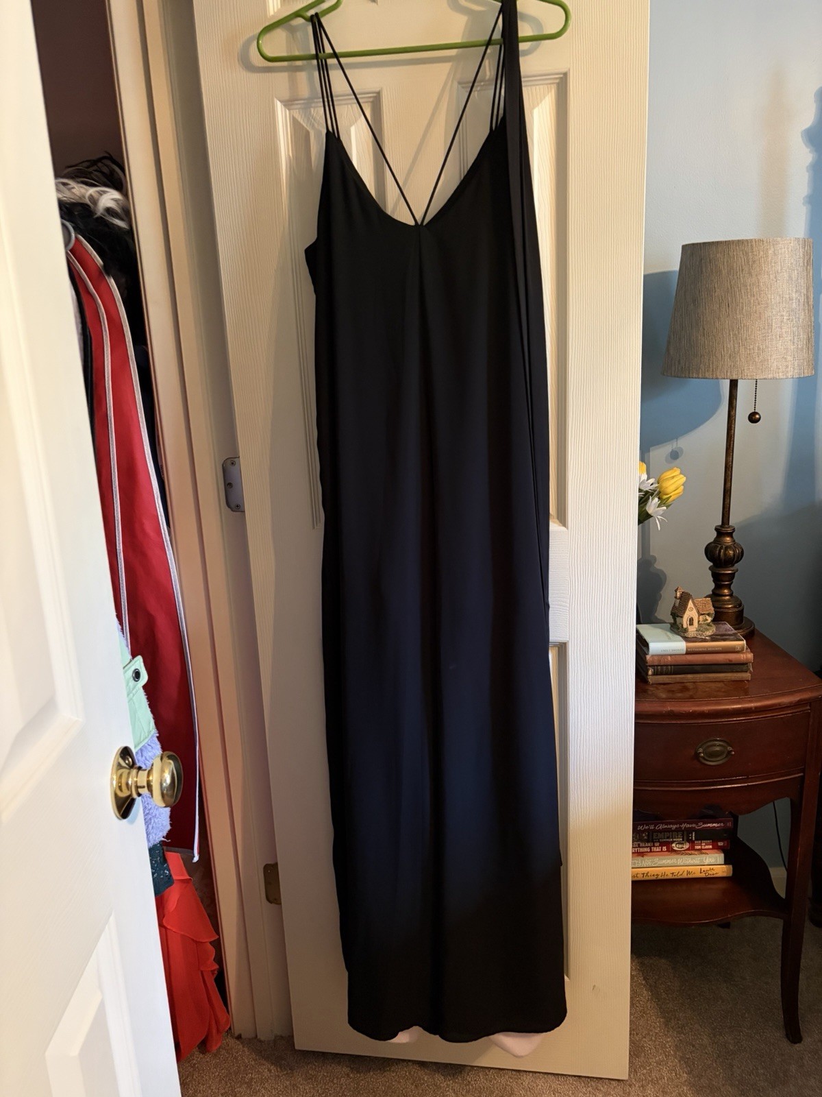Aura Black Wide Leg Jumpsuit Women’s Medium Sleeveless Criss Cross Back Maxi