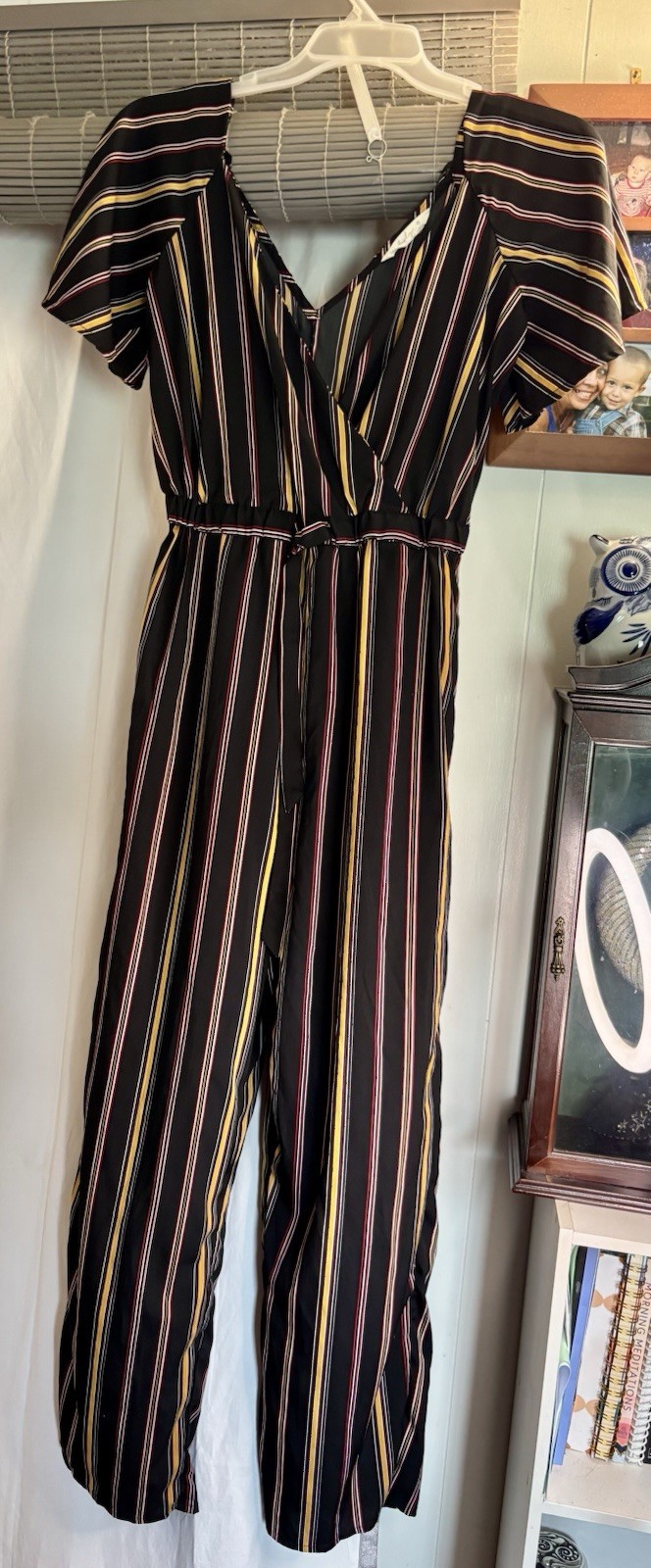Women’s Indulge In Style Black Multi Color Striped Jumpsuit Size M Free Ship