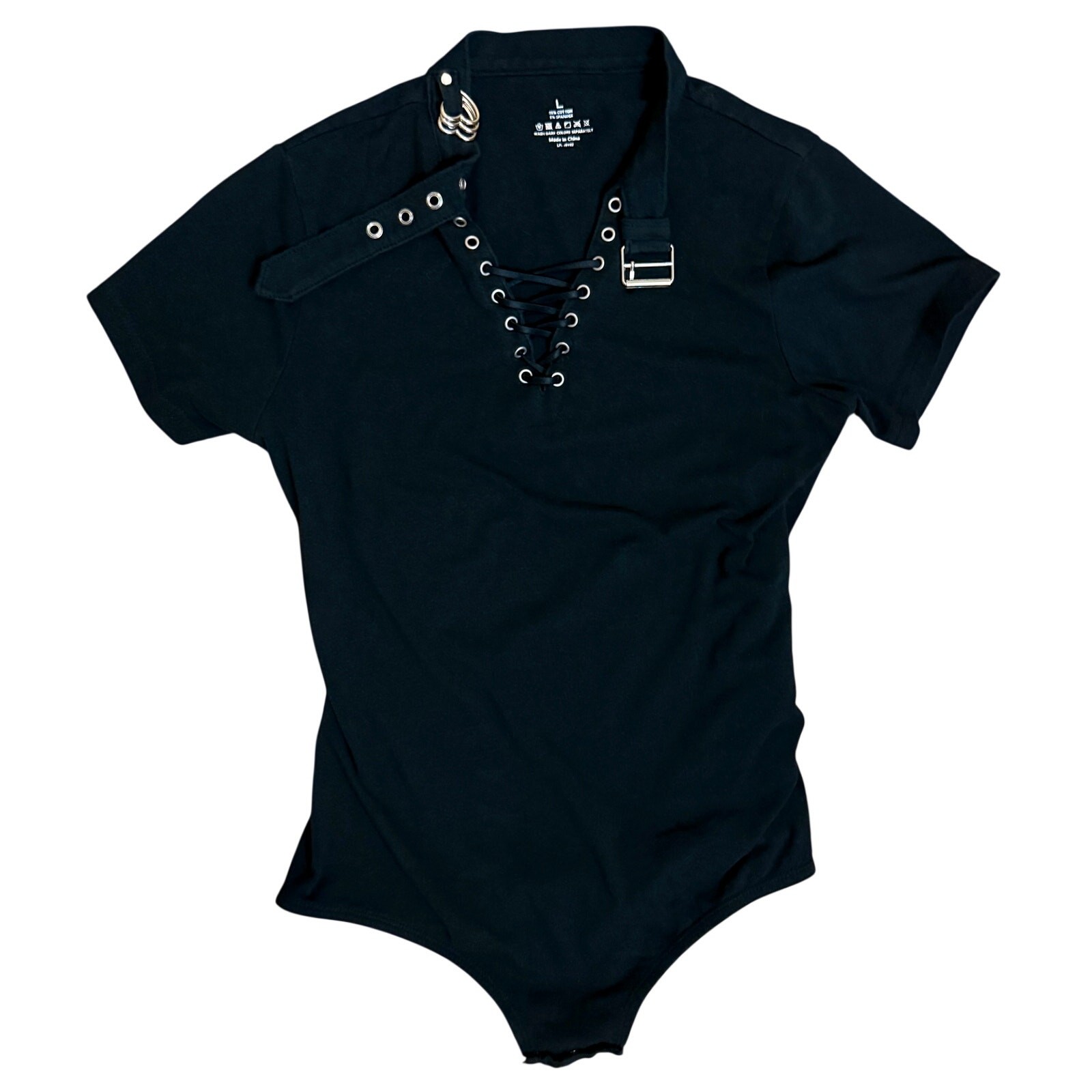 LittleForBig Buckle Collar Lace-Up Bodysuit Top Size L NWOT