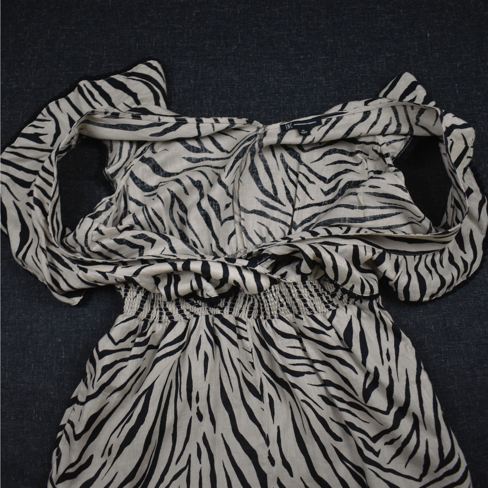 Linen Ruffle Romper Women’s XL Zebra Print Boho Beachy Coastal Summer Festival