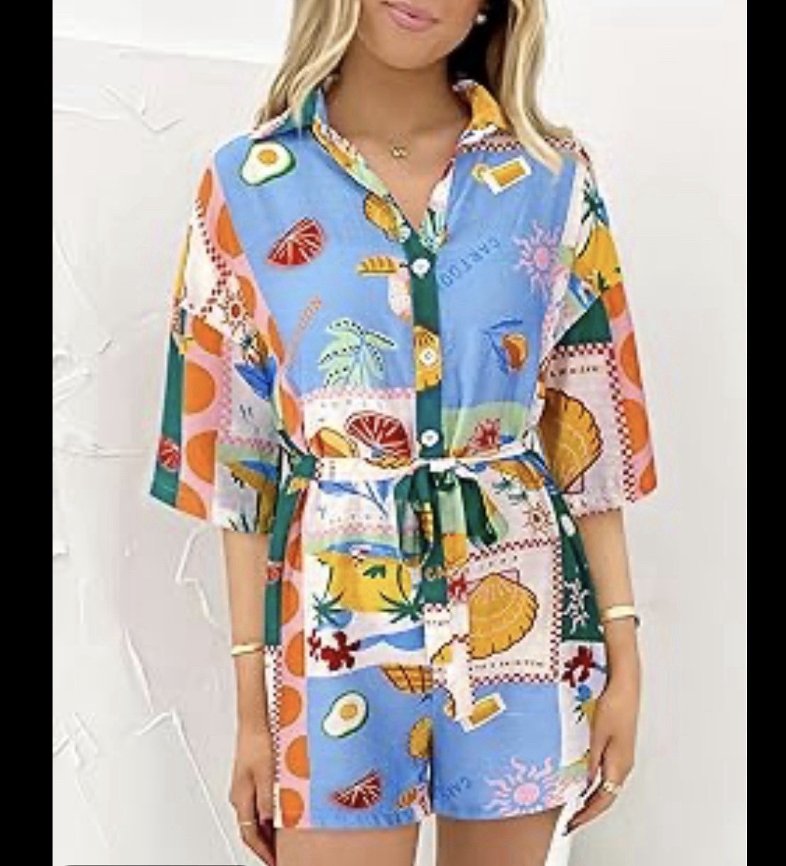 Pretty Garden Tropical Print Shorts Romper Beach Vacation Resort Wear Women’s M