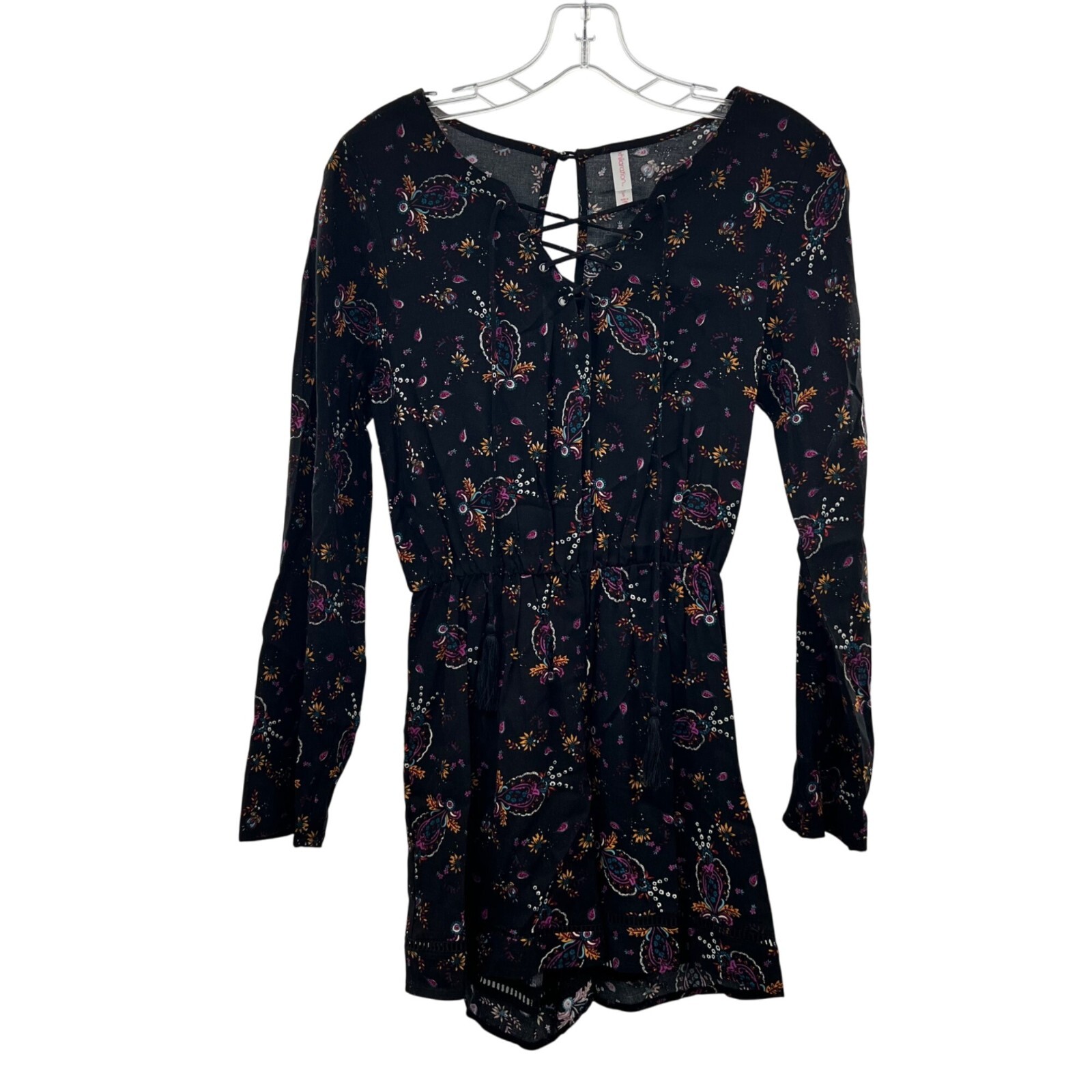 Xhilaration Women’s Long Sleeve Floral Romper Black/Multi Size Small
